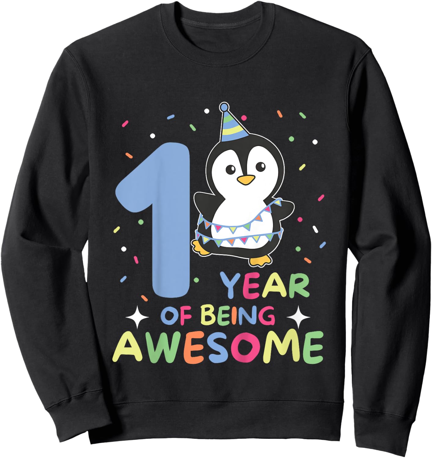 Penguin For 1st Birthday For Children One Year Old Penguin Sweatshirt - Sweatshirt | Black