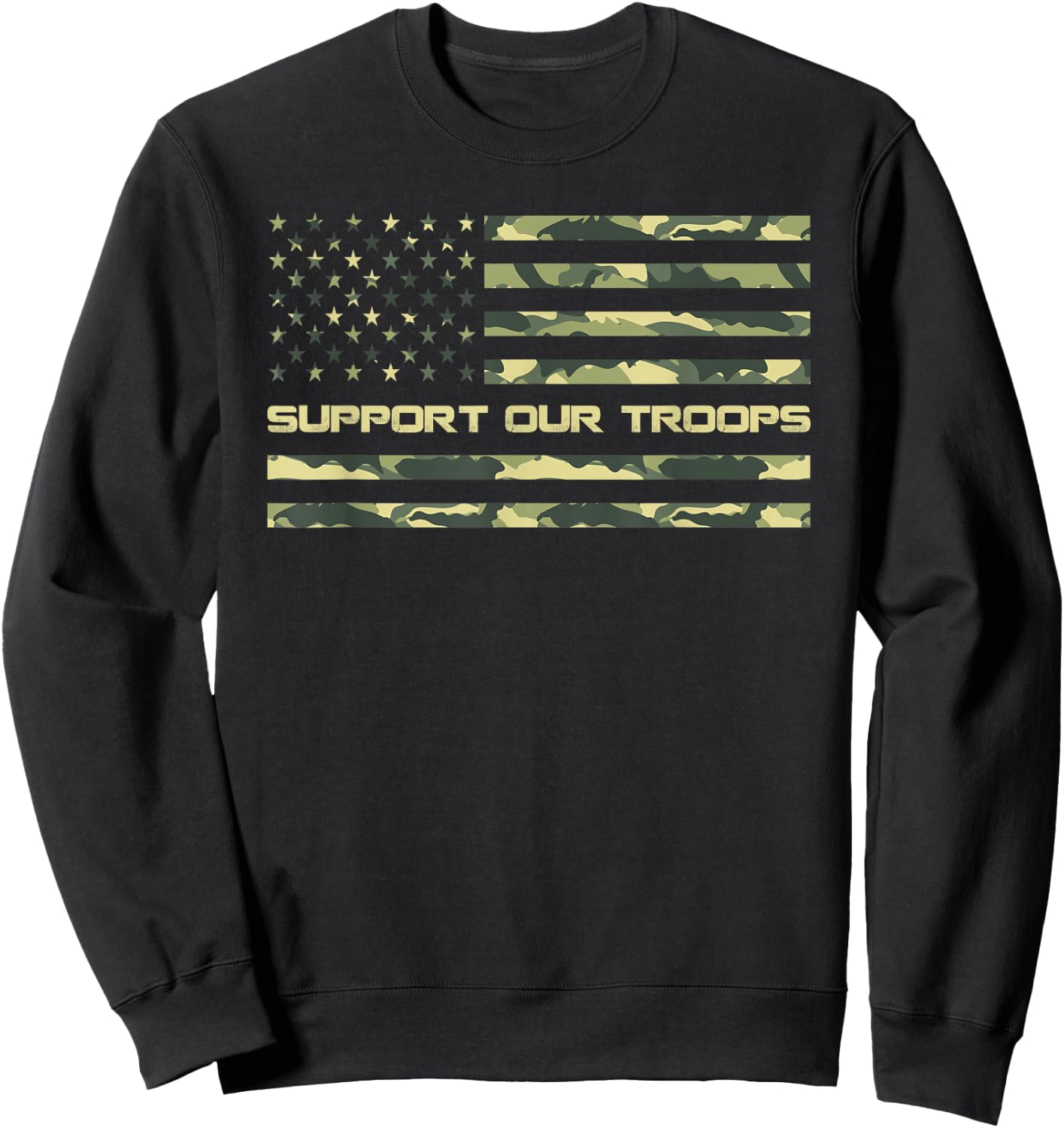 Support Our Troops Military Camo Flag Sweatshirt - Sweatshirt | Black