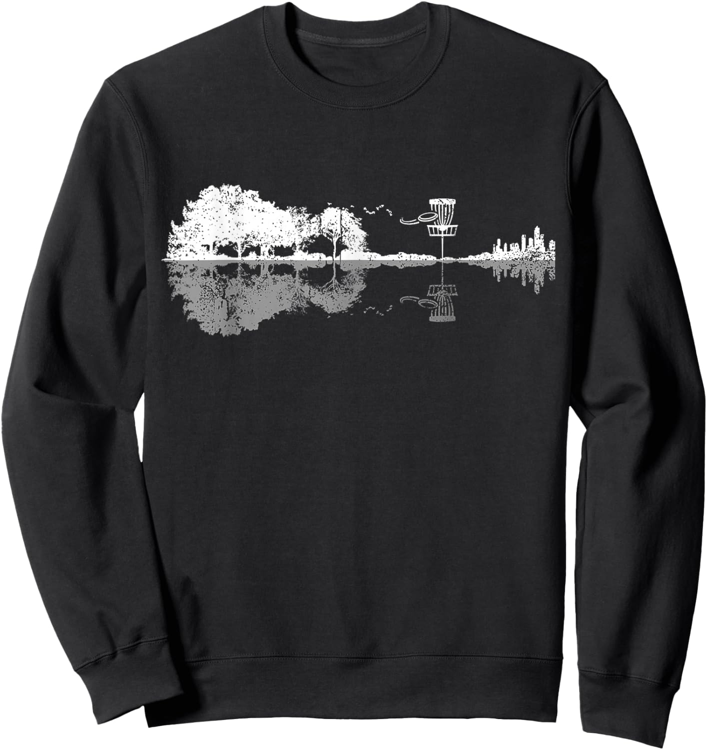 Disc Golf Sunset Guitar Guitarist Player Golfing Golfer Sweatshirt - Sweatshirt | Black