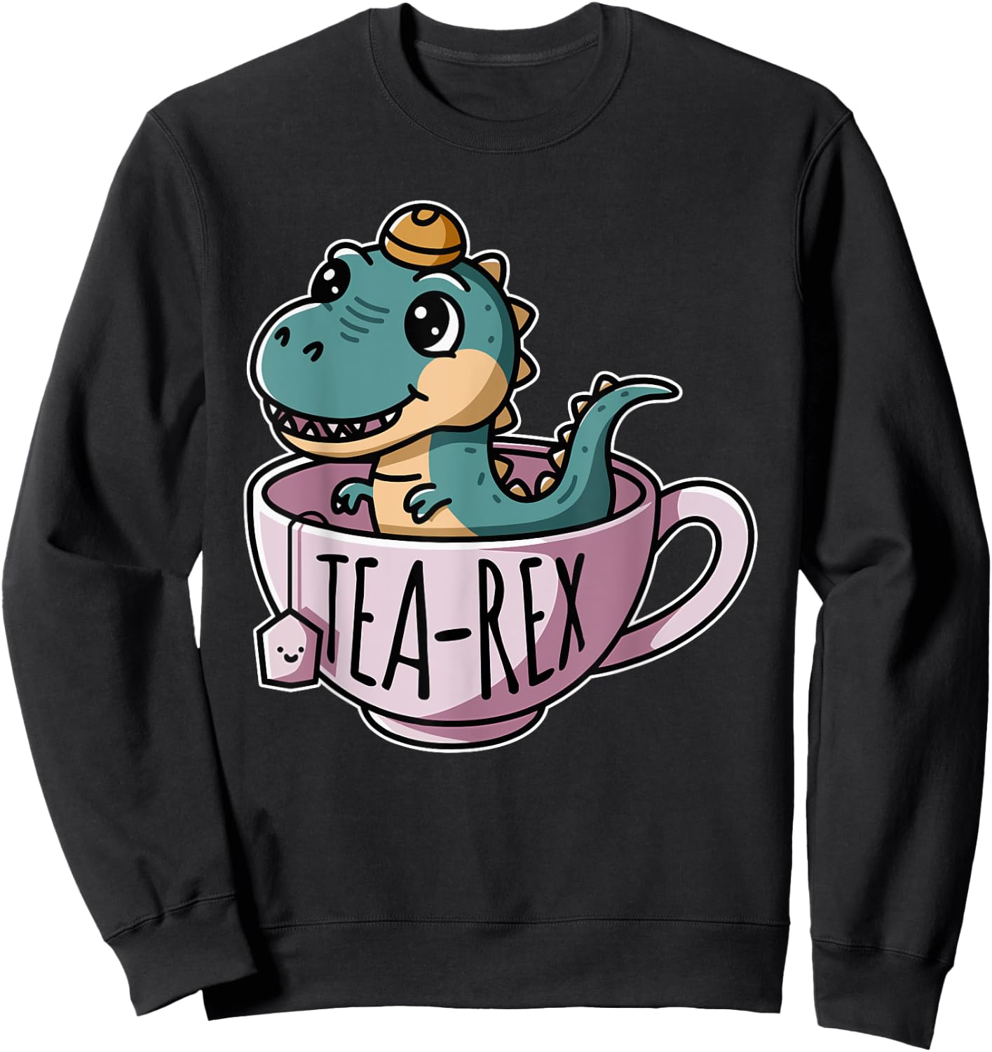 Tea-Rex Cute T-Rex Dinosaur Kawaii Dino Sweatshirt - Sweatshirt | Black