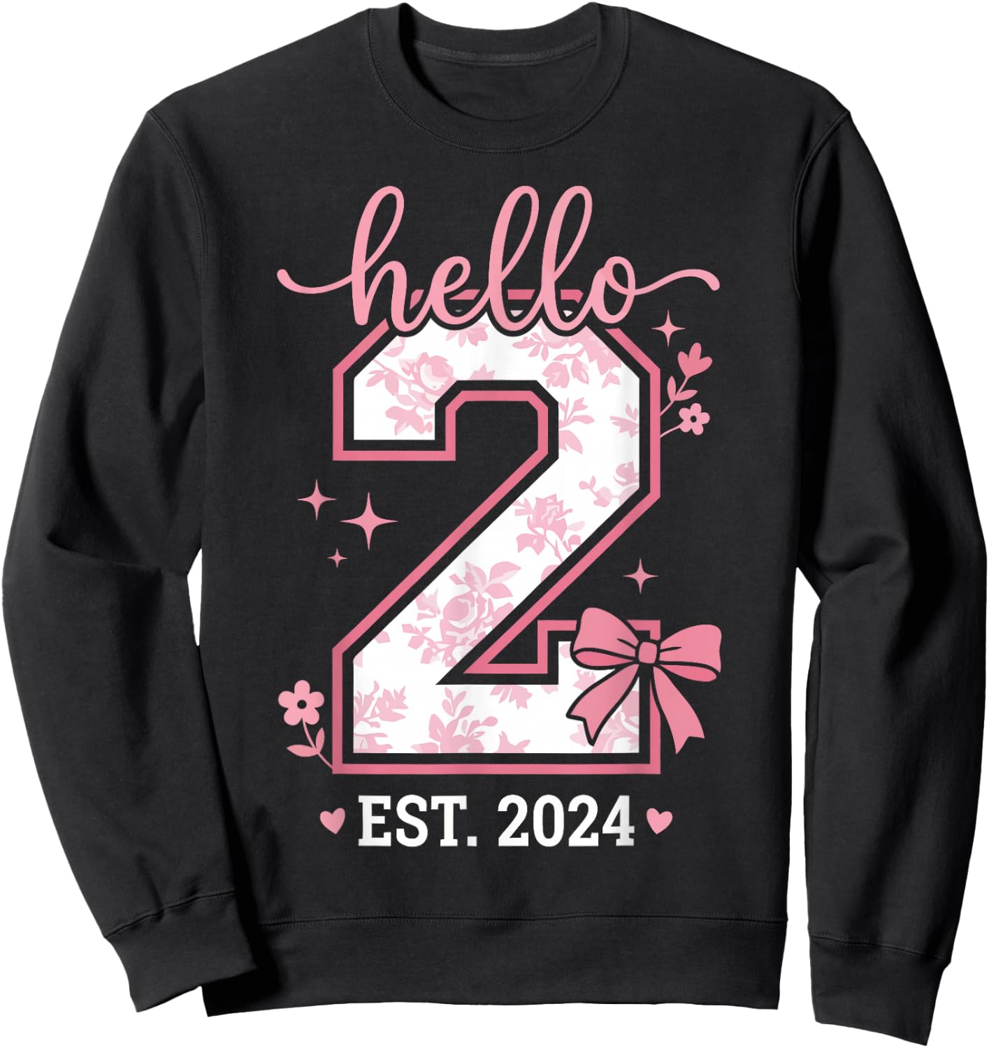 Hello Two Est 2024 Coquette Bow 2nd Birthday Girl Sweatshirt - Sweatshirt | Black