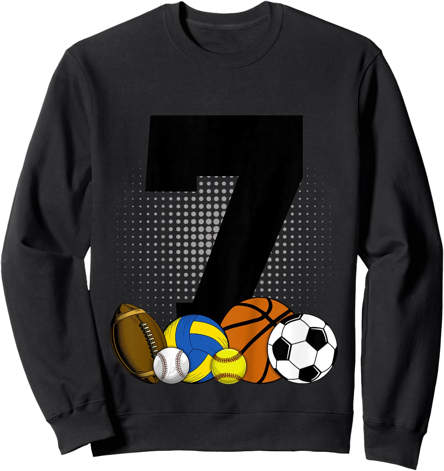 Kids 7th Birthday Sport Ball Kids Boys 7 years Old Birthday Sweatshirt - Sweatshirt | Black
