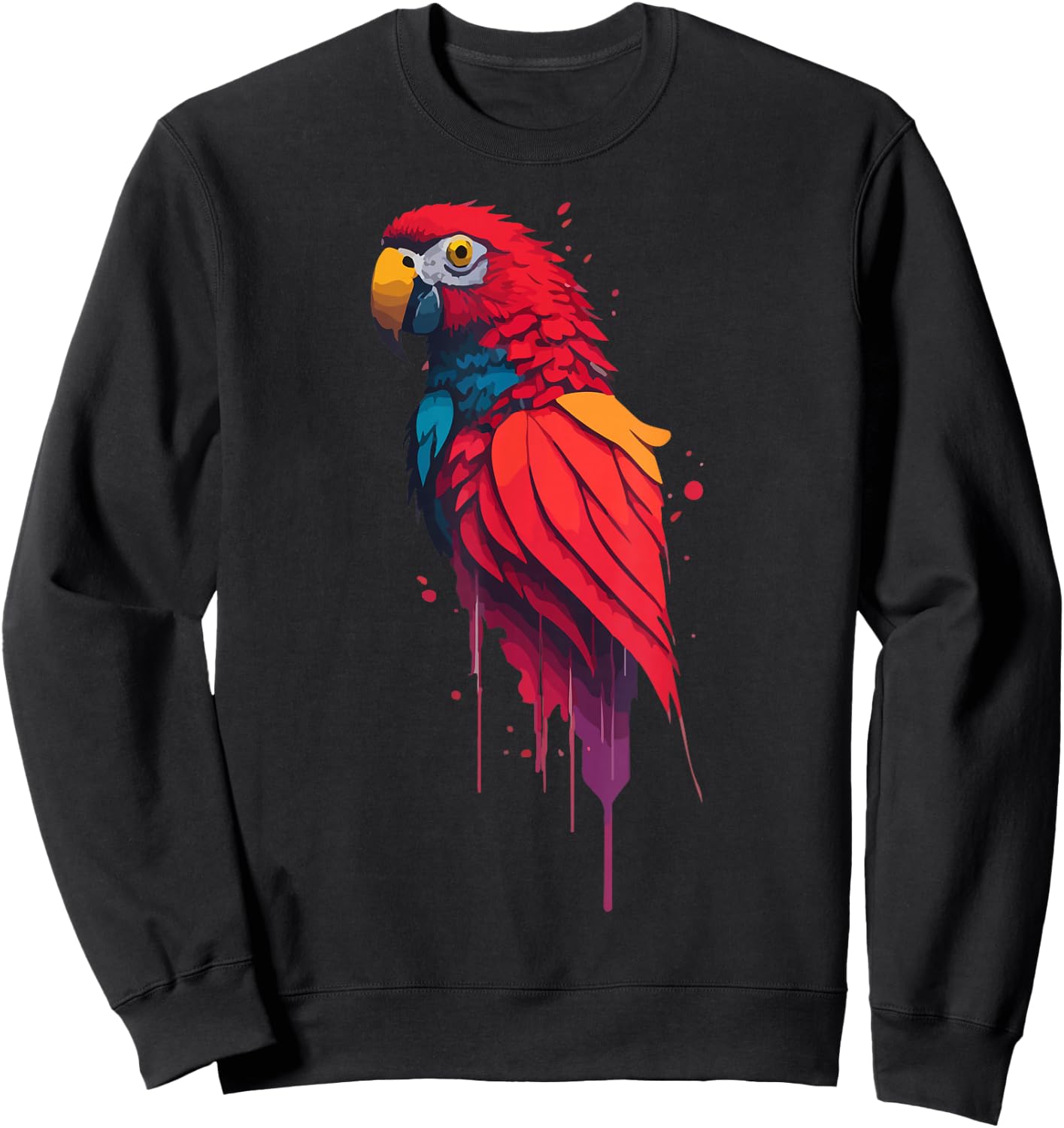 Colorful Parrot Watercolor Sweatshirt - Sweatshirt | Black