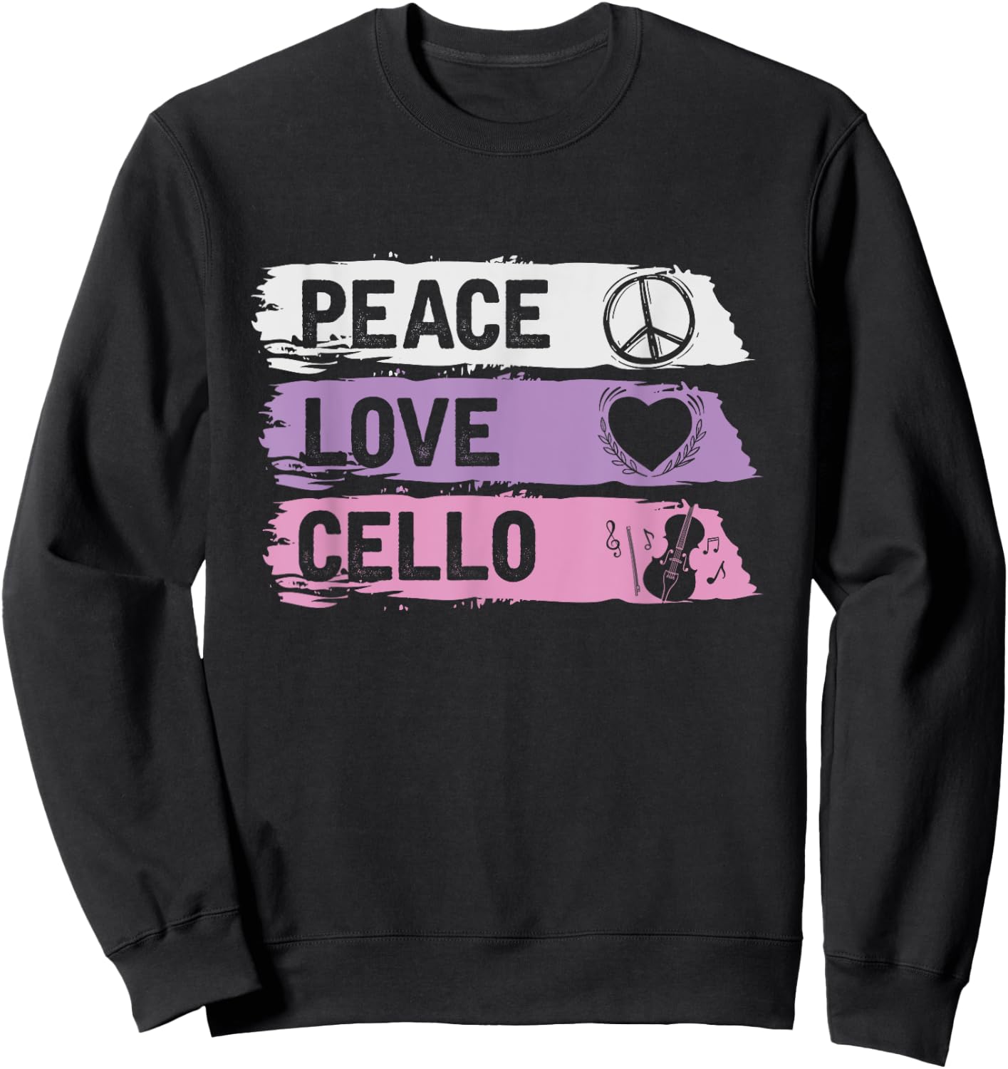 Hippie Cello Player Gift Peace Love Cello Sweatshirt - Sweatshirt | Black