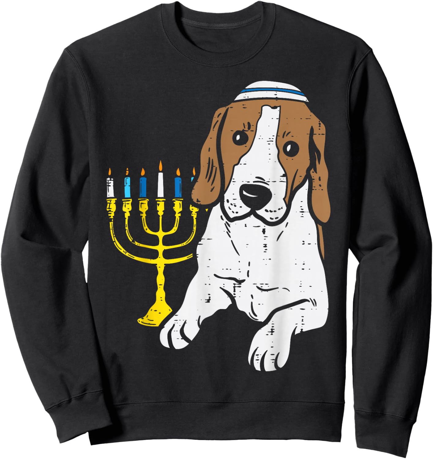 Jewish Beagle Dog Menorah Hanukkah Pajamas Chanukah PJs Sweatshirt - Sweatshirt | Black