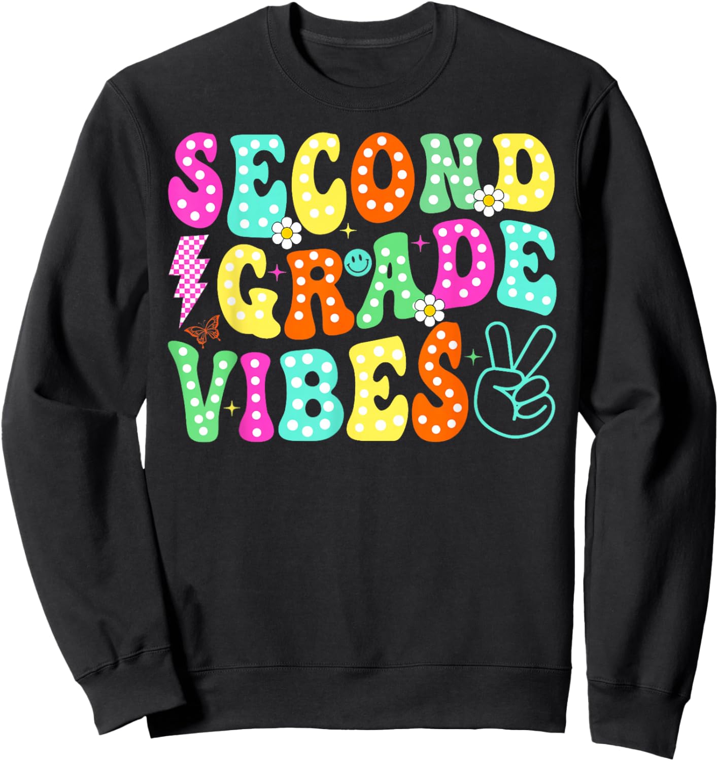 Second 2nd Grade Vibes Back To School Groovy Teacher Student Sweatshirt - Sweatshirt | Black