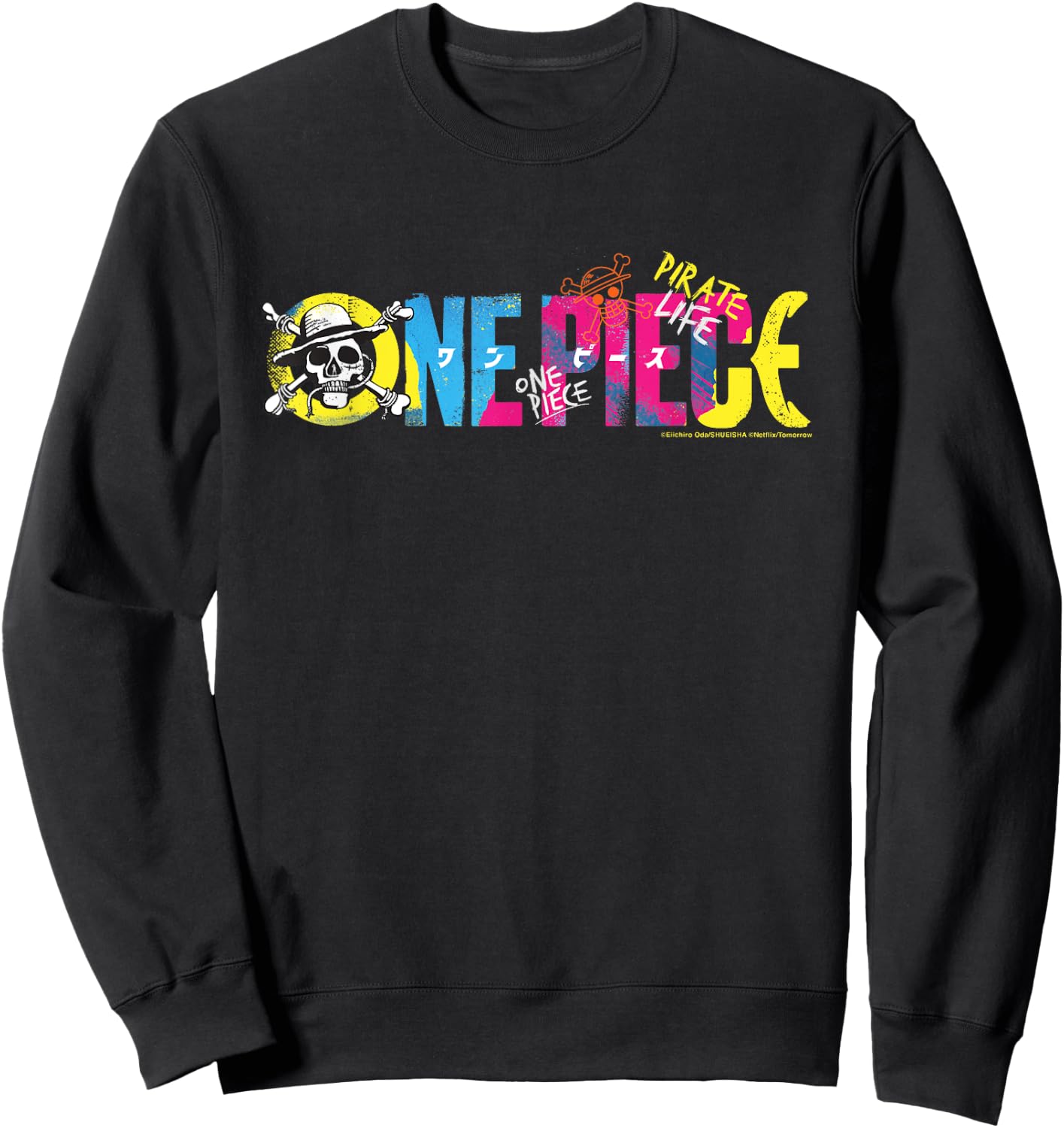 One Piece Anime Pirate Life Straw Hat Logo Pirates , Black, S Sweatshirt - Sweatshirt | Black