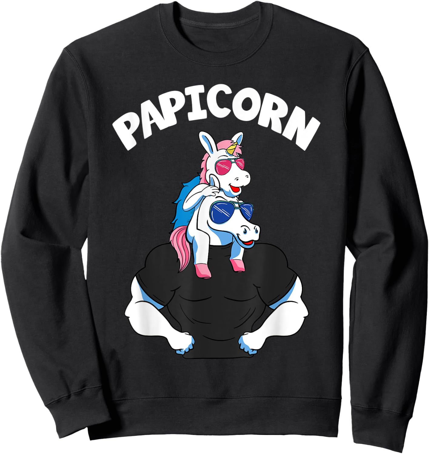Papicorn 1 Kid Papi Pink Unicorn Hispanic Father Daughter Sweatshirt - Sweatshirt | Black