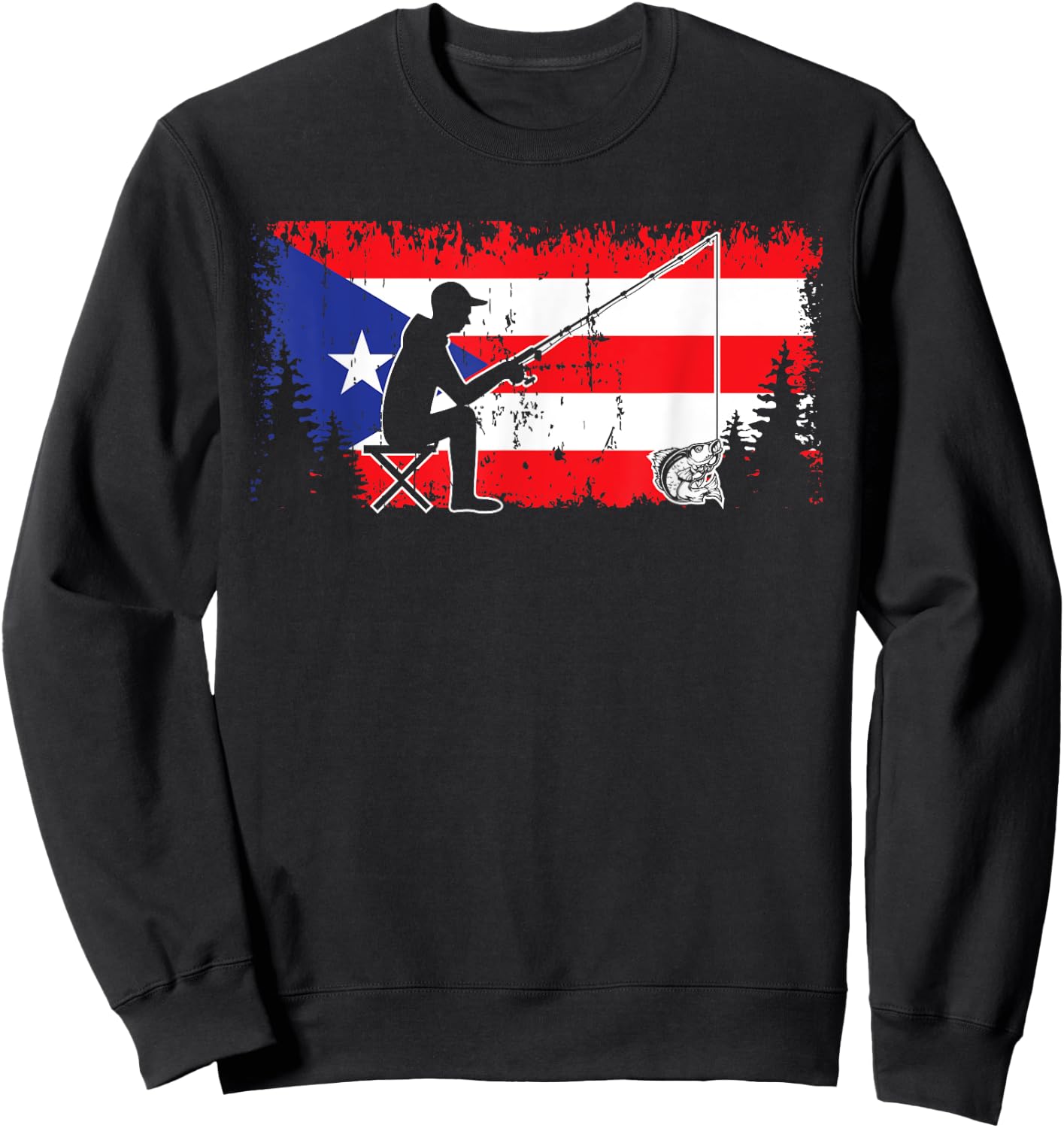 Puerto Rico Flag Cool Dad Fishing Design Fisherman Father Sweatshirt - Sweatshirt | Black