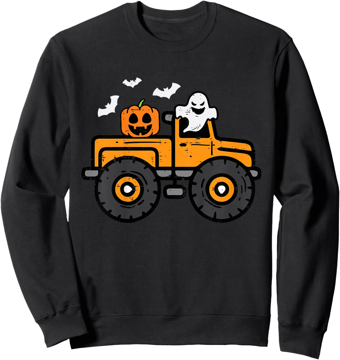 Kids Monster Truck Ghost Pumpkin Halloween Costume Toddler Boys Sweatshirt - Sweatshirt | Black