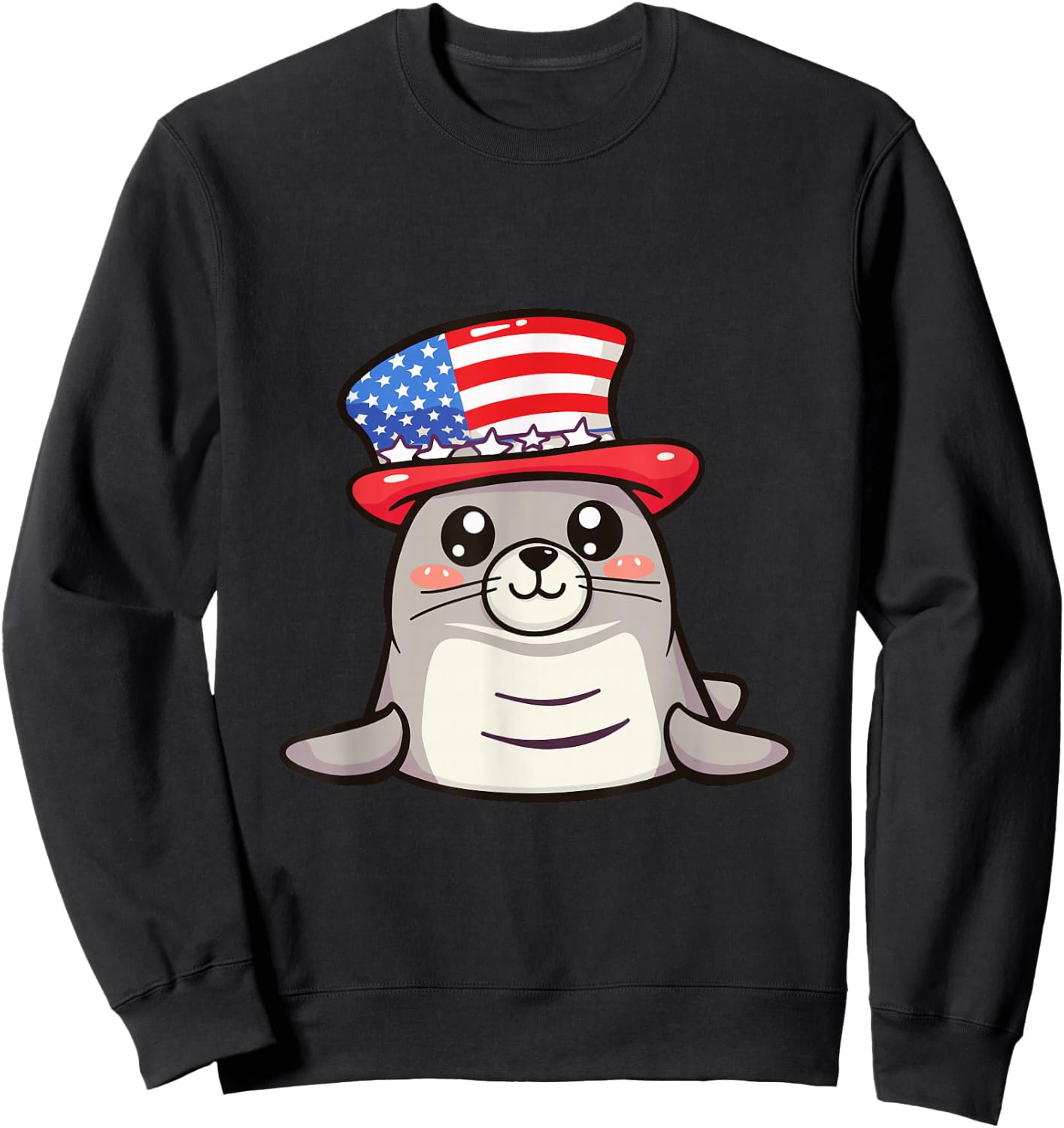 Cute Seal USA Flag | 4th Of July Sweatshirt - Sweatshirt | Black