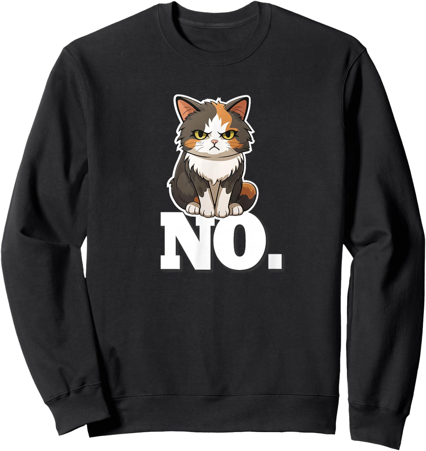 Kids Girls Kawaii Grumpy NO Calico Cat Lover Sweatshirt - Sweatshirt | Black