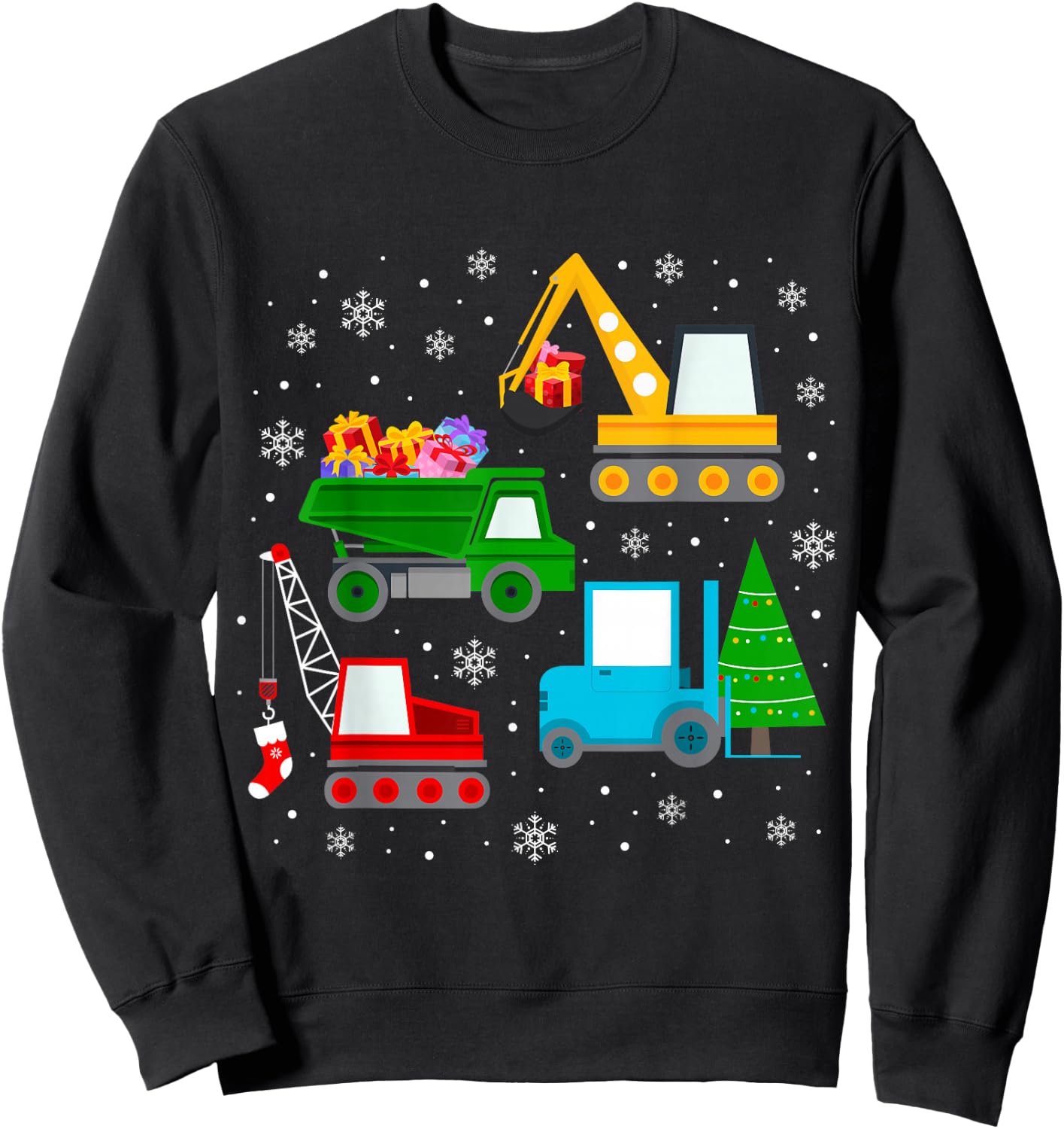 Boys Christmas Shirt Kids Toddler Construction Vehicles Xmas Sweatshirt - Sweatshirt | Black