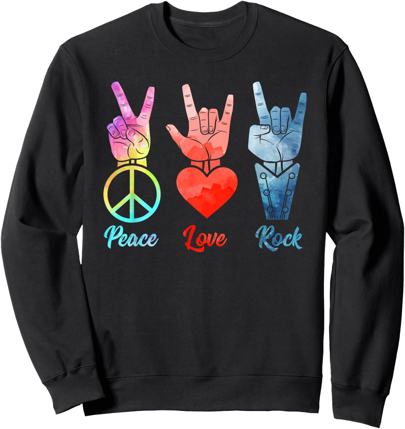 Peace Love Rock & Roll Vintage Peace Loving Musician Sweatshirt - Sweatshirt | Black