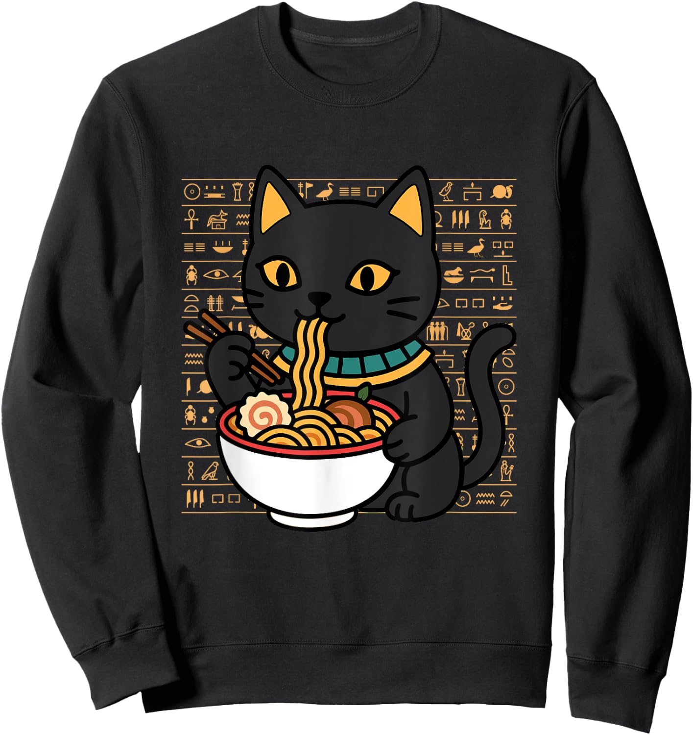Bast Cat Ramen Egypt Egyptian Mythology Goddess Bastet Sweatshirt - Sweatshirt | Black