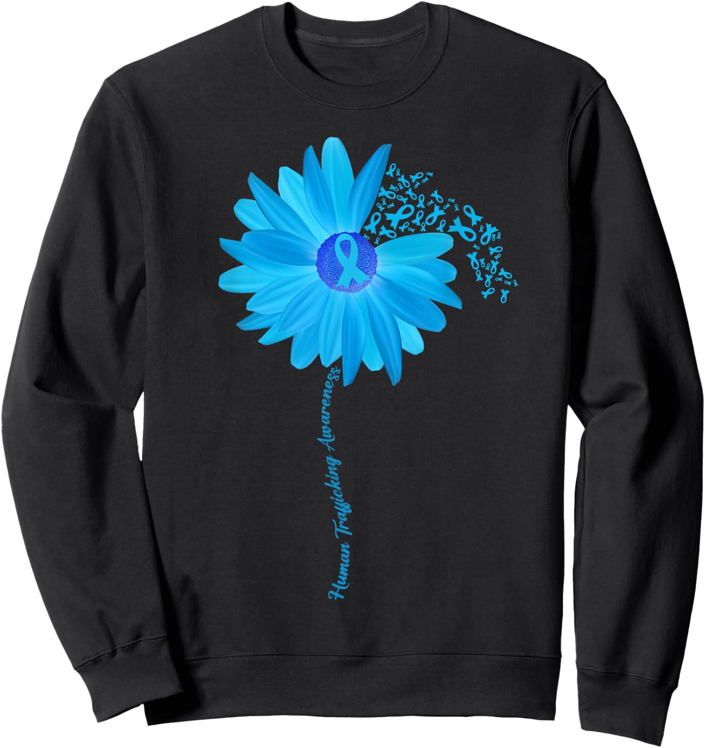 Sunflower Human Trafficking Awareness blue Ribbon Sweatshirt - Sweatshirt | Black