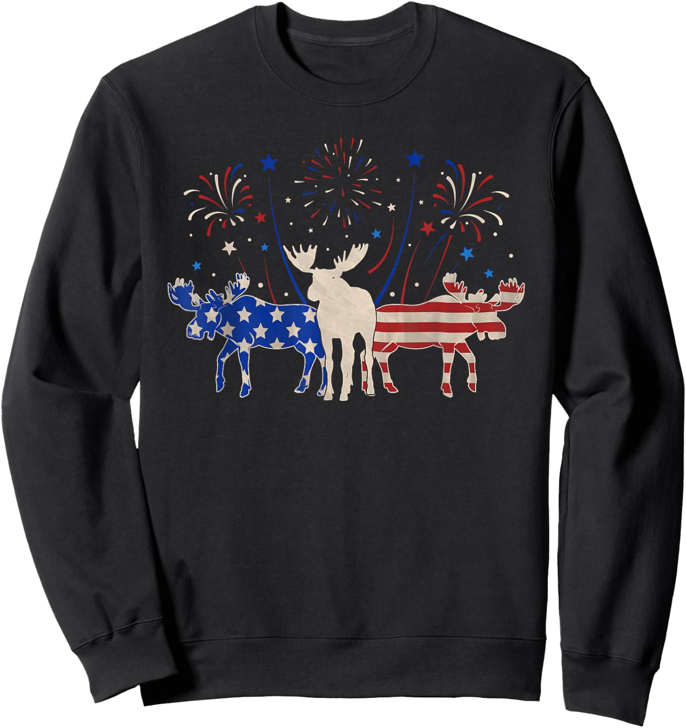 Three Moose 4th of July Patriotic American Flag Sweatshirt - Sweatshirt | Black