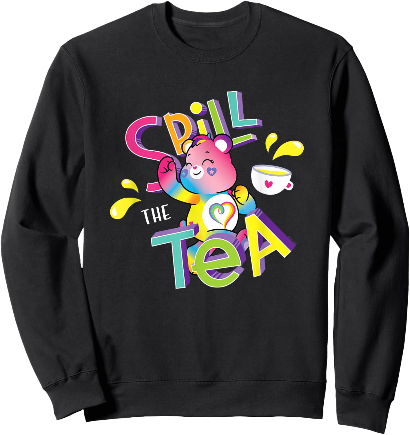 Care Bears Spill the Tea Kindness Keeper Rainbows Cartoon Sweatshirt - Sweatshirt | Black