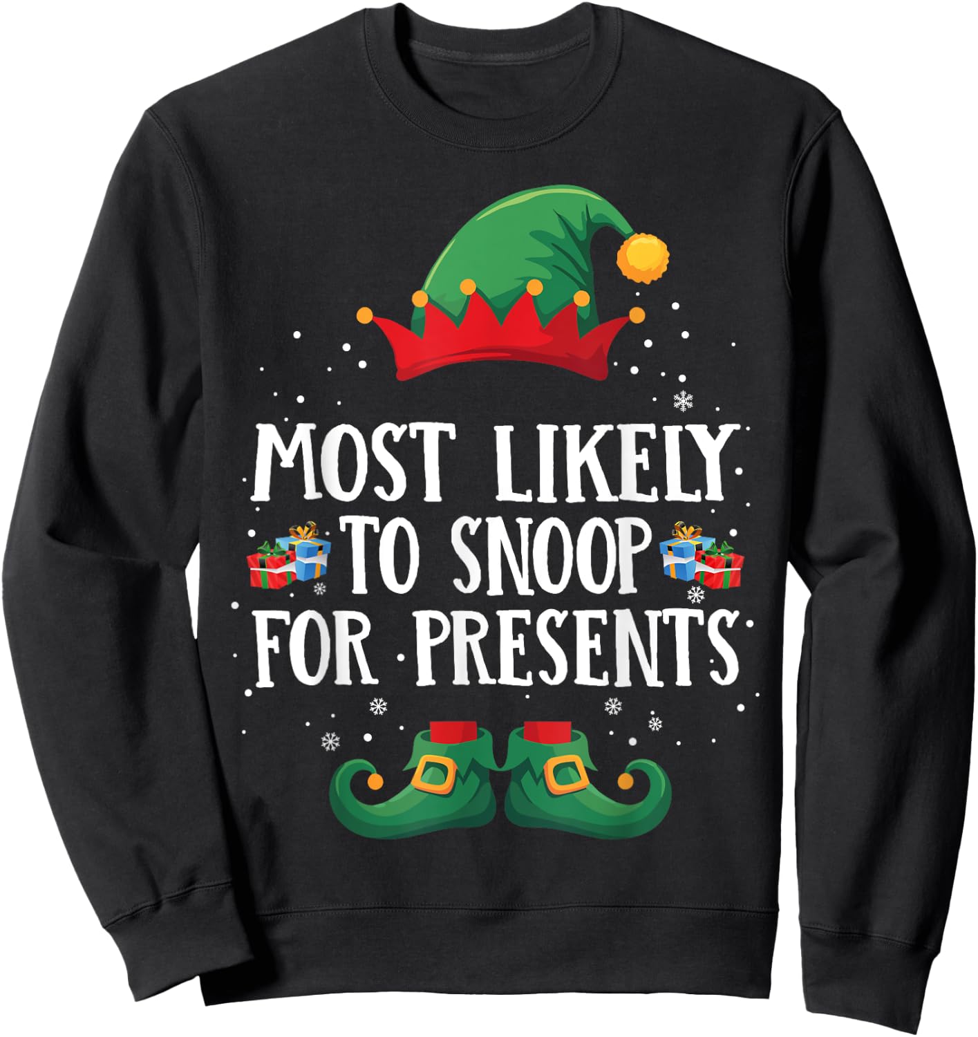 Most Likely To Snoop For Presents Matching Christmas Elf Sweatshirt - Sweatshirt | Black
