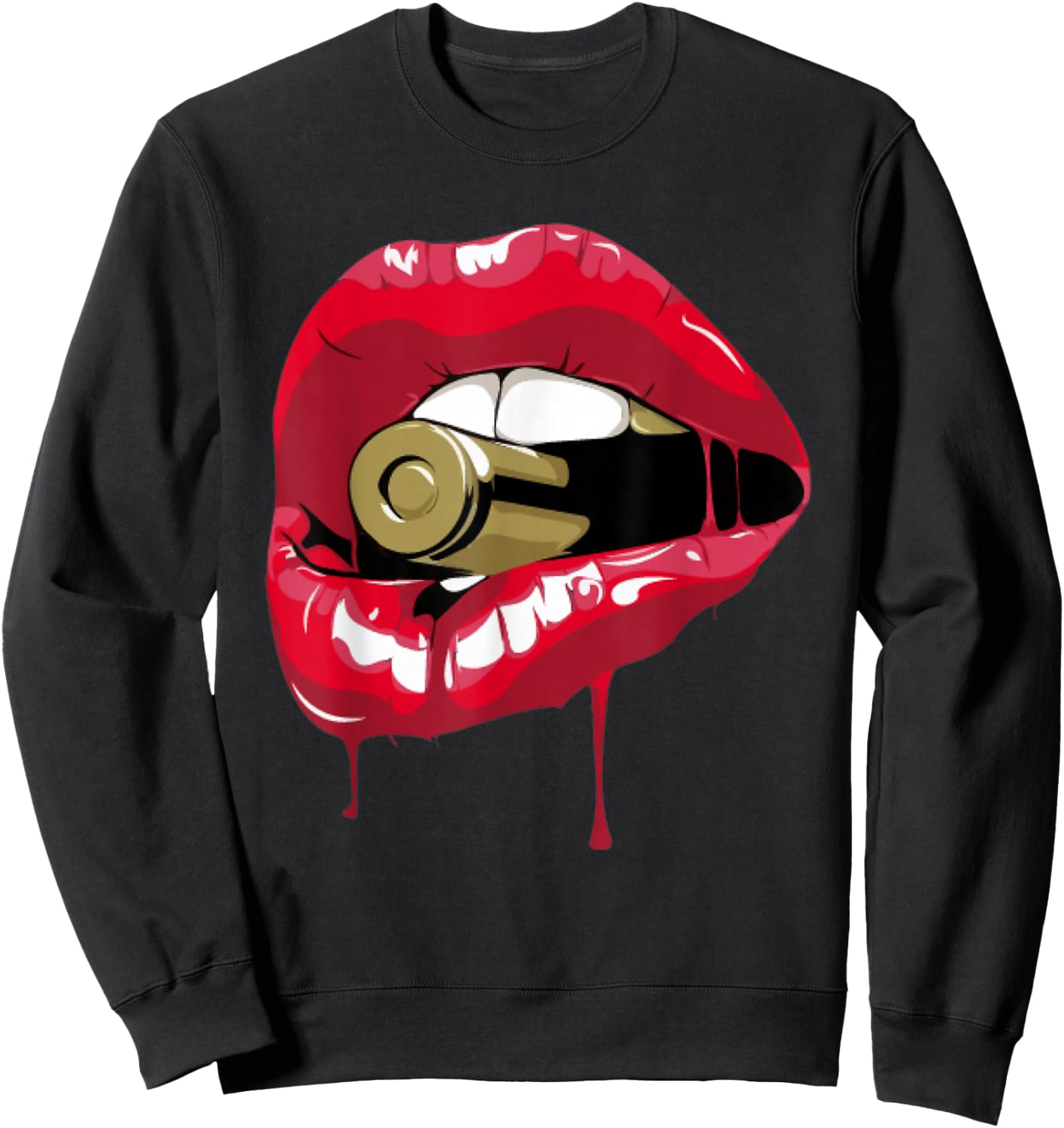 Red Lips Bullet Biting Sweatshirt - Sweatshirt | Black
