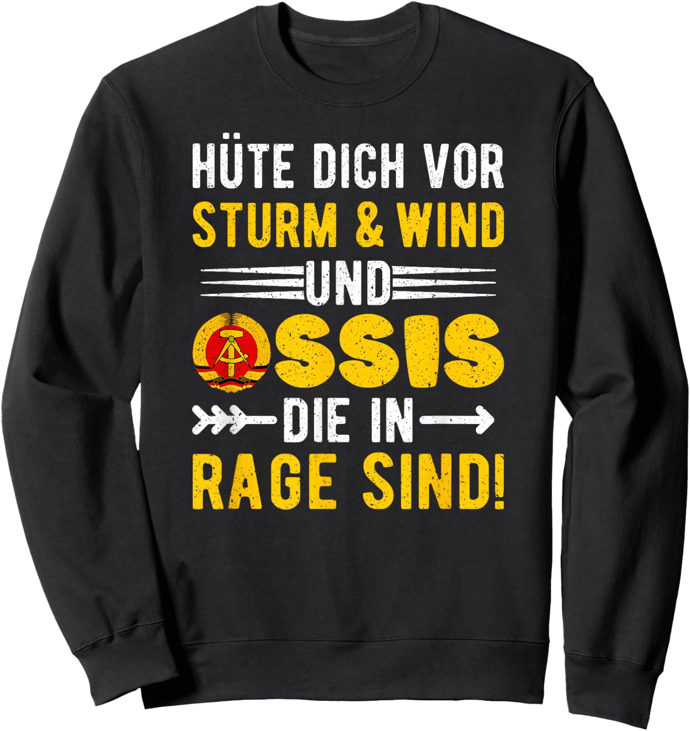Hüte Dich Vor Sturm Und Wind Und Ossis, Osten, DDR Spruch Sweatshirt - Sweatshirt | Black