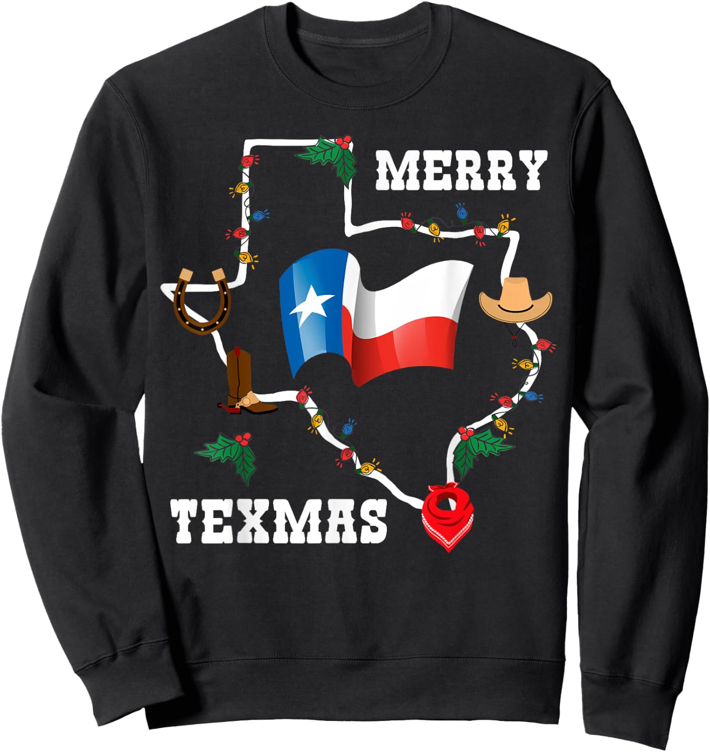 Merry Texmas Texas Flag Christmas Xmas Family Holidays Gift Sweatshirt - Sweatshirt | Black