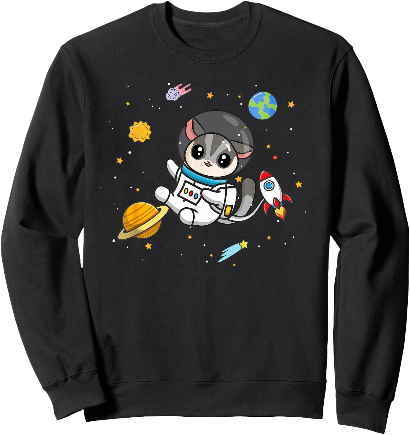 Boys Girls Cute Kawaii Kids Space Pet Sugar Glider Mom Lover Sweatshirt - Sweatshirt | Black
