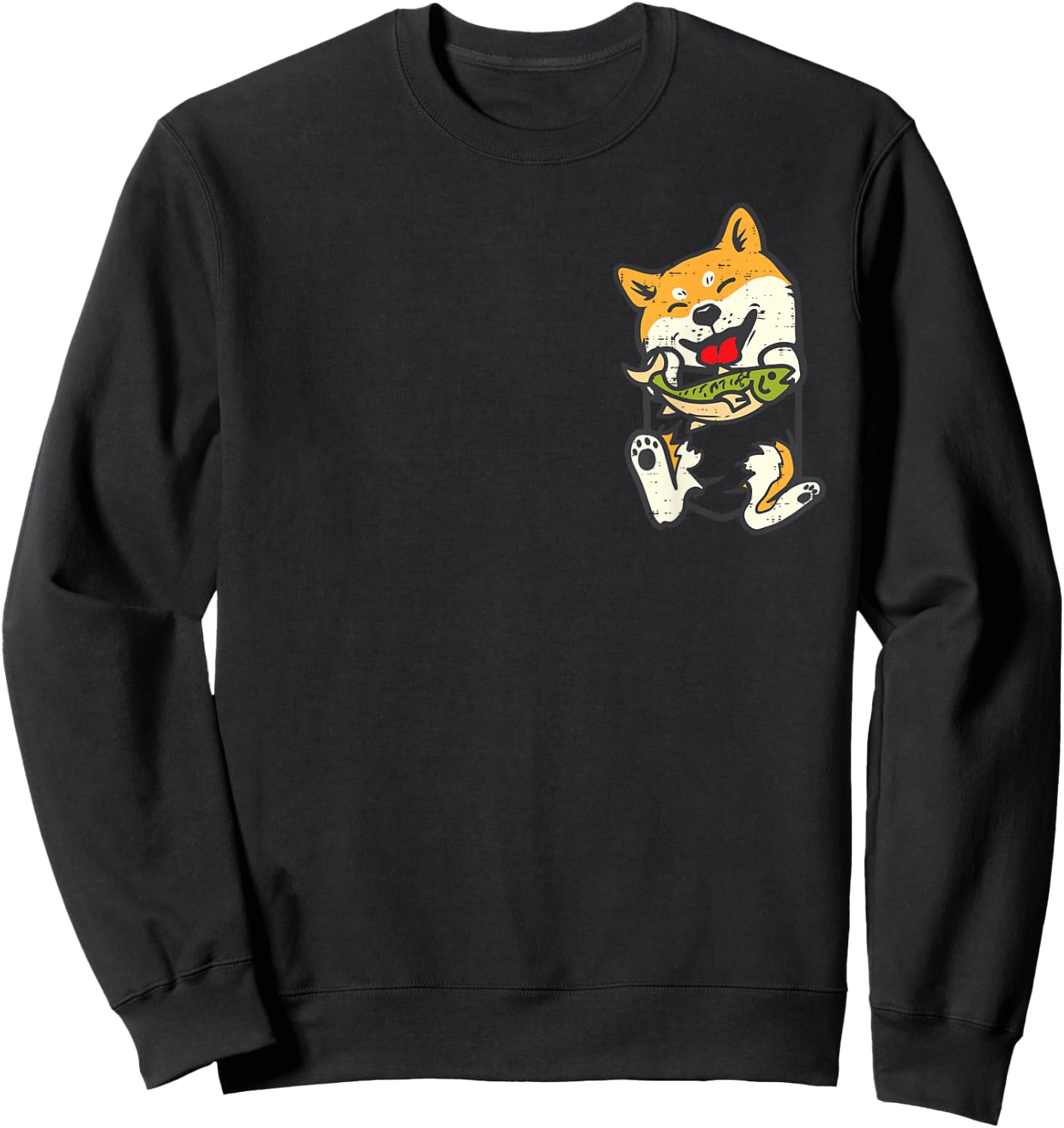 Shiba Inu Dog Fish Pocket Kawaii Fishing Doge Women Men Kids Sweatshirt - Sweatshirt | Black