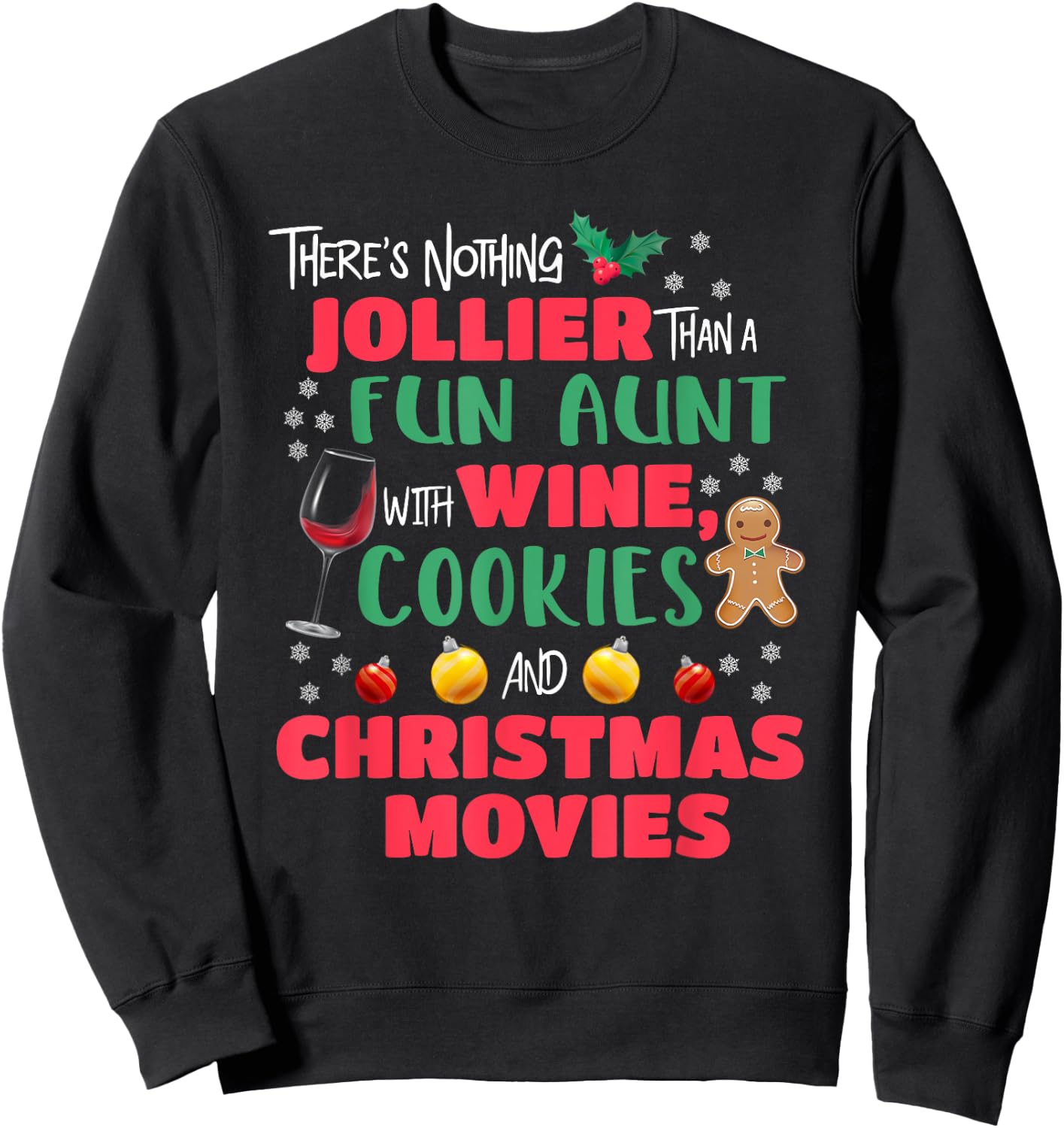 Funny Aunt Christmas Wine & Cookies Holiday Pajamas Sweatshirt - Sweatshirt | Black