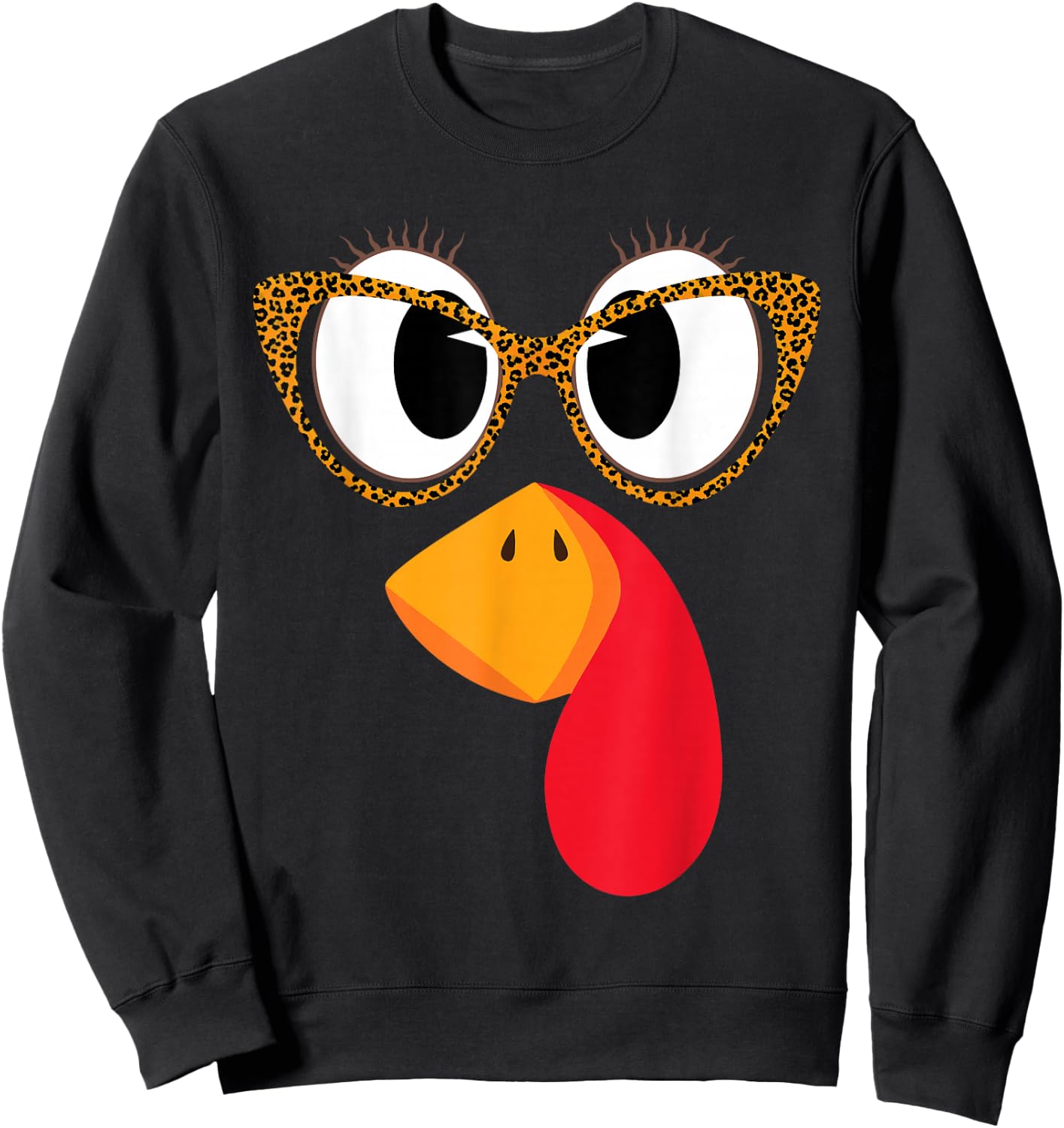 Fun Leopard Glasses Turkey Face - Thanksgiving Women Girl Sweatshirt - Sweatshirt | Black