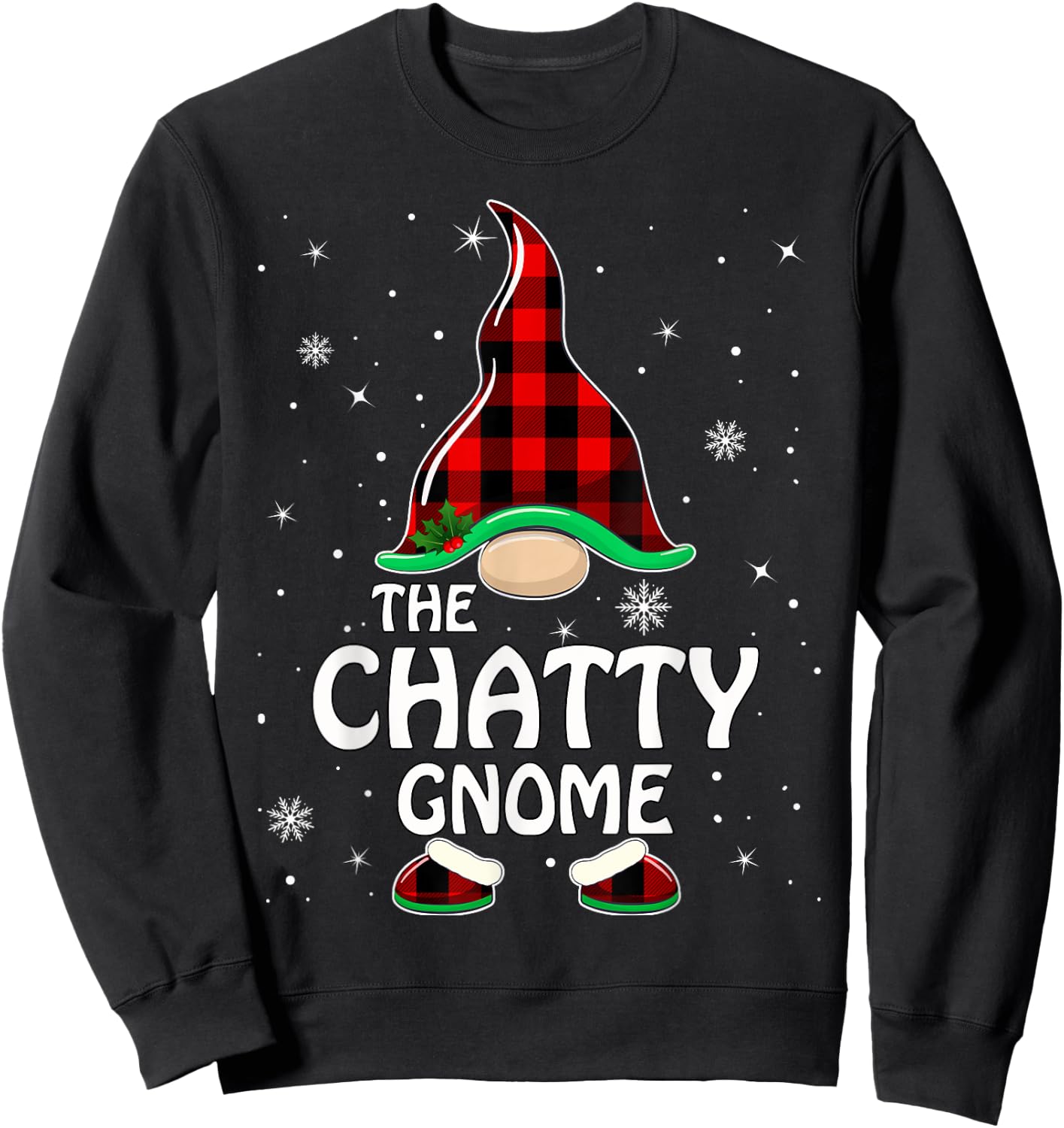 Chatty Gnome Buffalo Plaid Matching Family Christmas Pajama Sweatshirt - Sweatshirt | Black