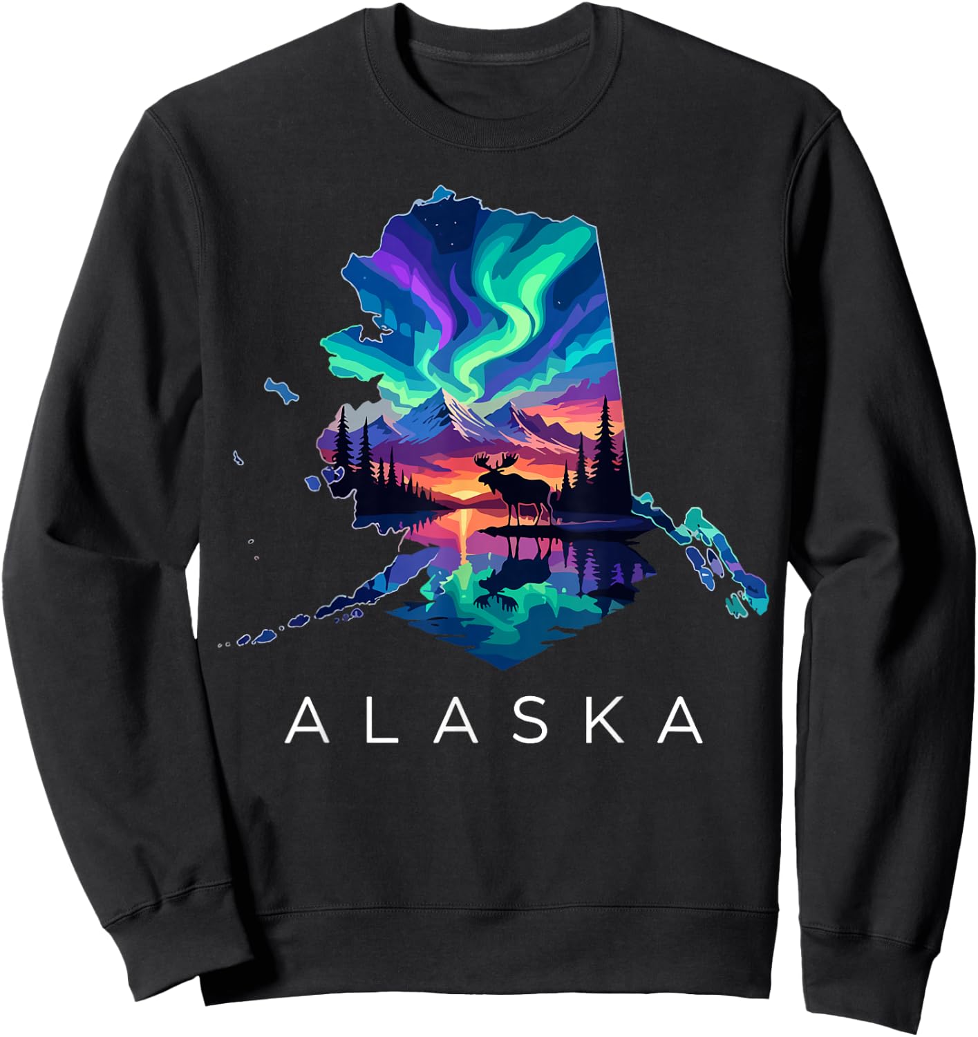Alaska Moose Animal Alaskan Map Sweatshirt - Sweatshirt | Black