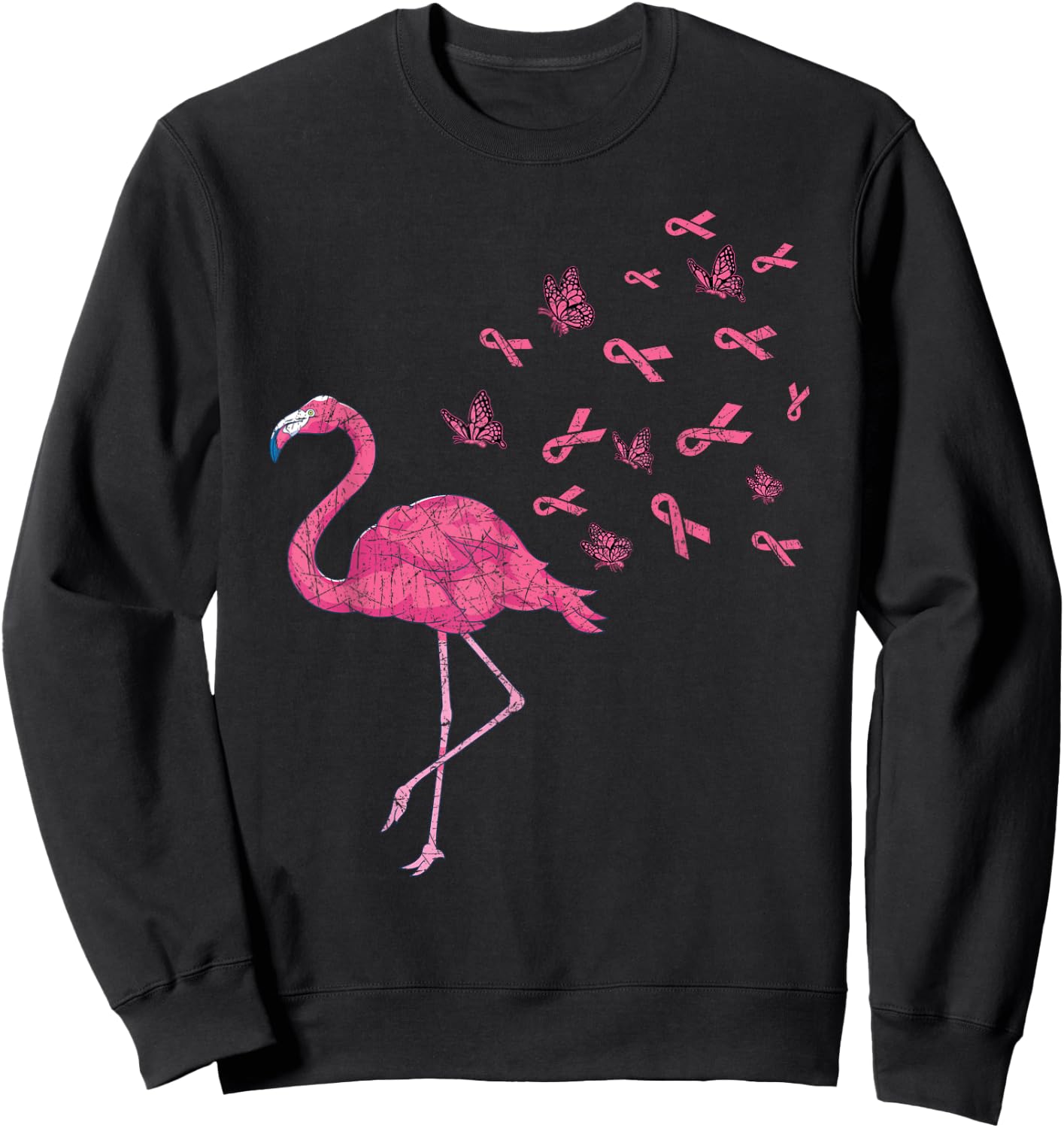 Exotic Bird Flamingo Pink Ribbon Breast Cancer Awareness Sweatshirt - Sweatshirt | Black