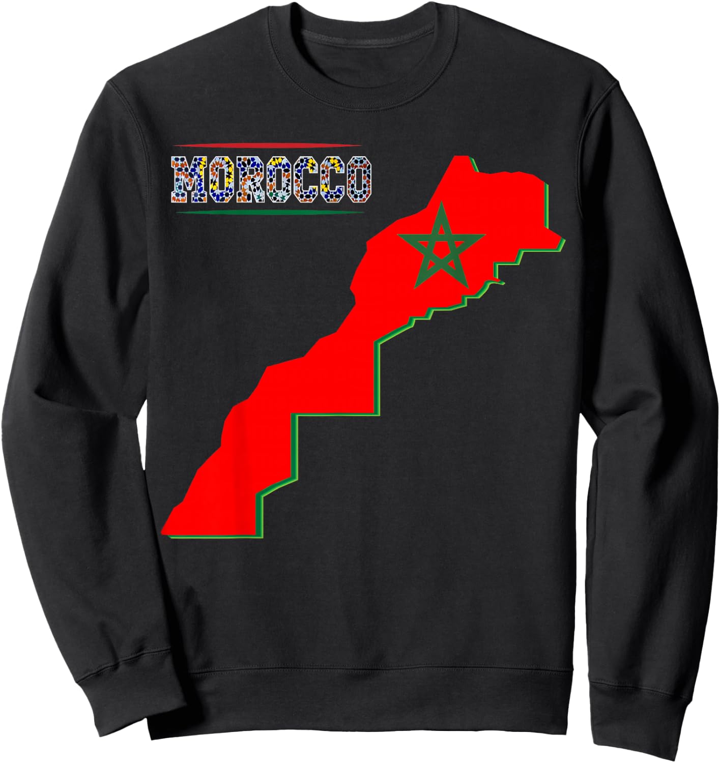 Morocco Map Flag Shirt Retro Moroccan Flag Morocco Men Women Sweatshirt - Sweatshirt | Black