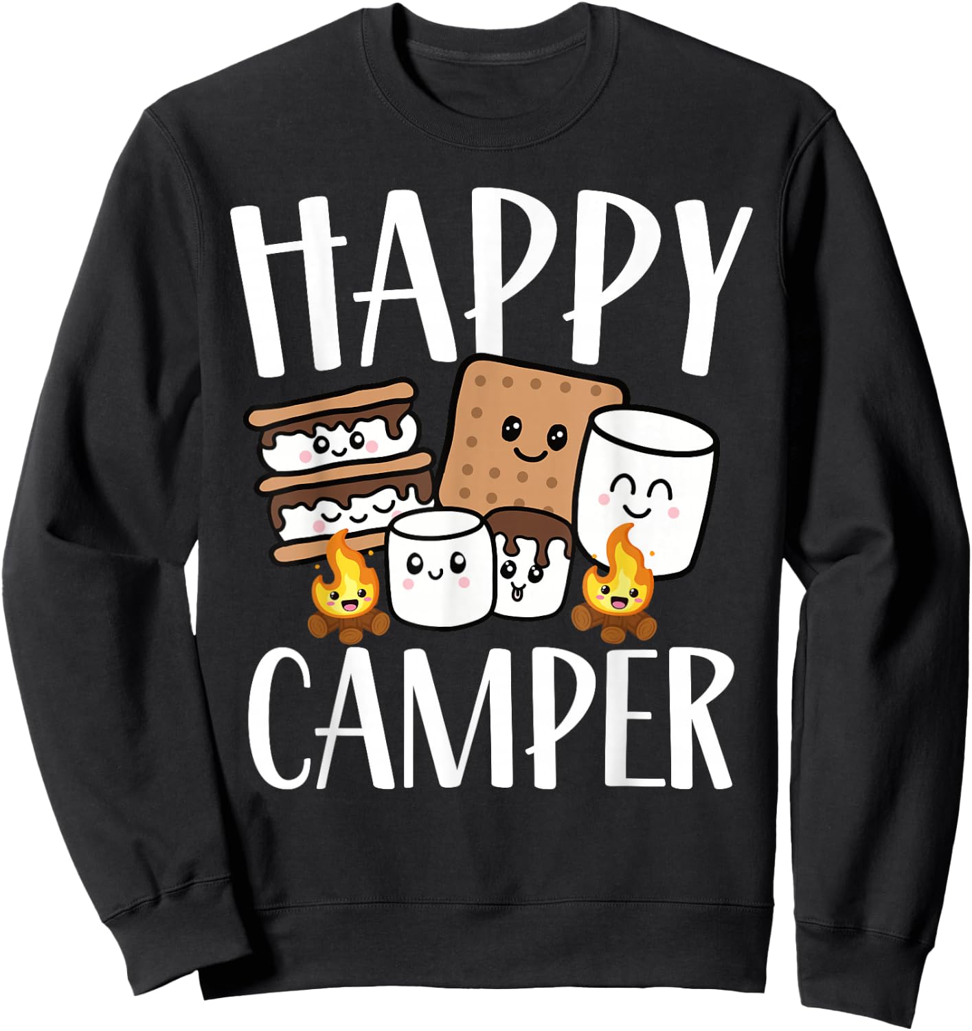 Kawaii Smore Happy Camper Camping Crew Trip Campfire Squad Sweatshirt - Sweatshirt | Black