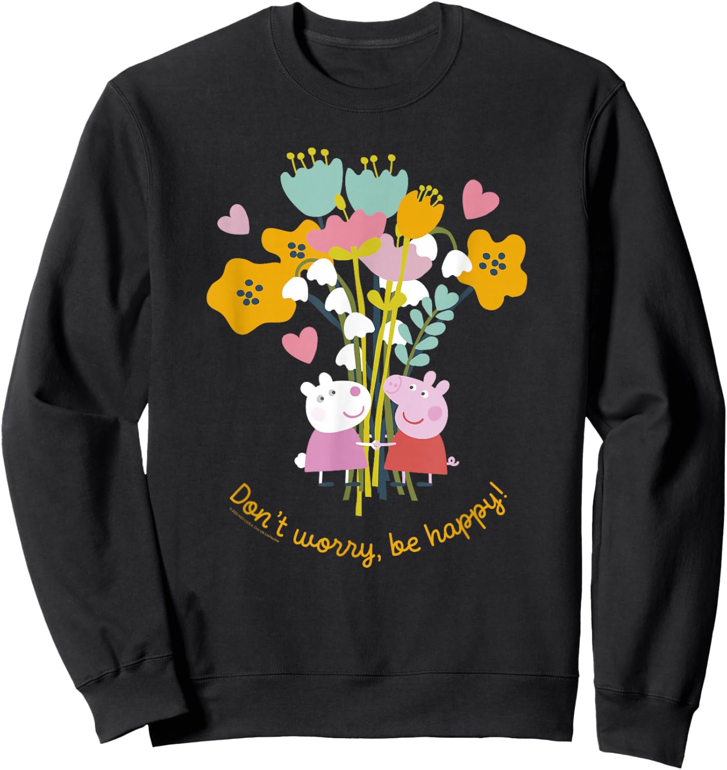 Peppa Pig Don't Worry Be Happy Floral Logo Sweatshirt - Sweatshirt | Black