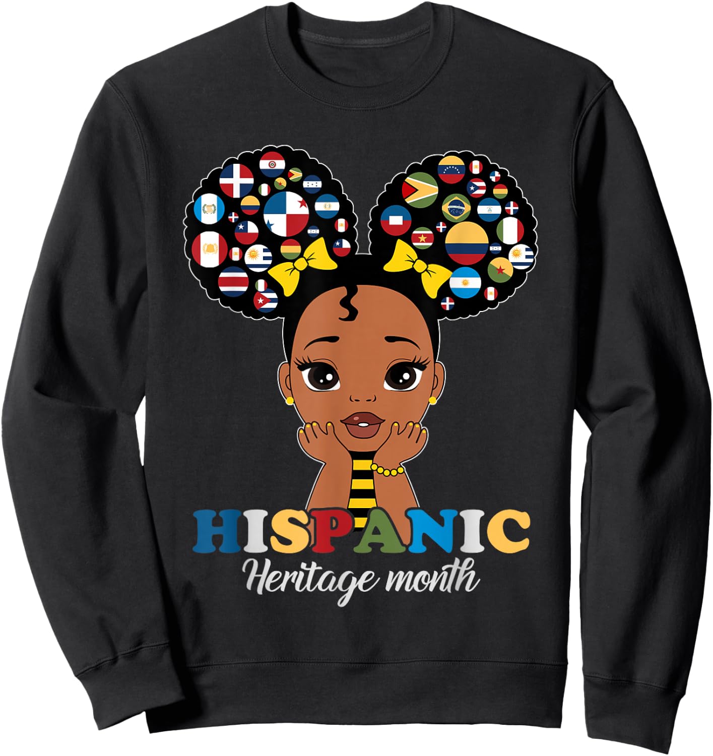 Girls Hispanic Heritage Month Latino Countries Flags Kids Sweatshirt - Sweatshirt | Black