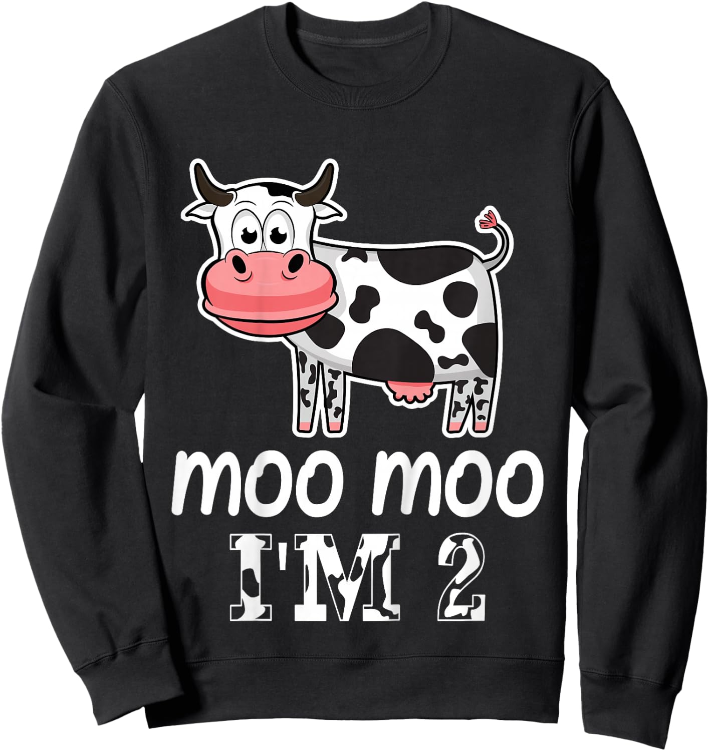 Moo Moo I'm Two Cute Cow 2 Years Old Birthday Party Kids Sweatshirt - Sweatshirt | Black