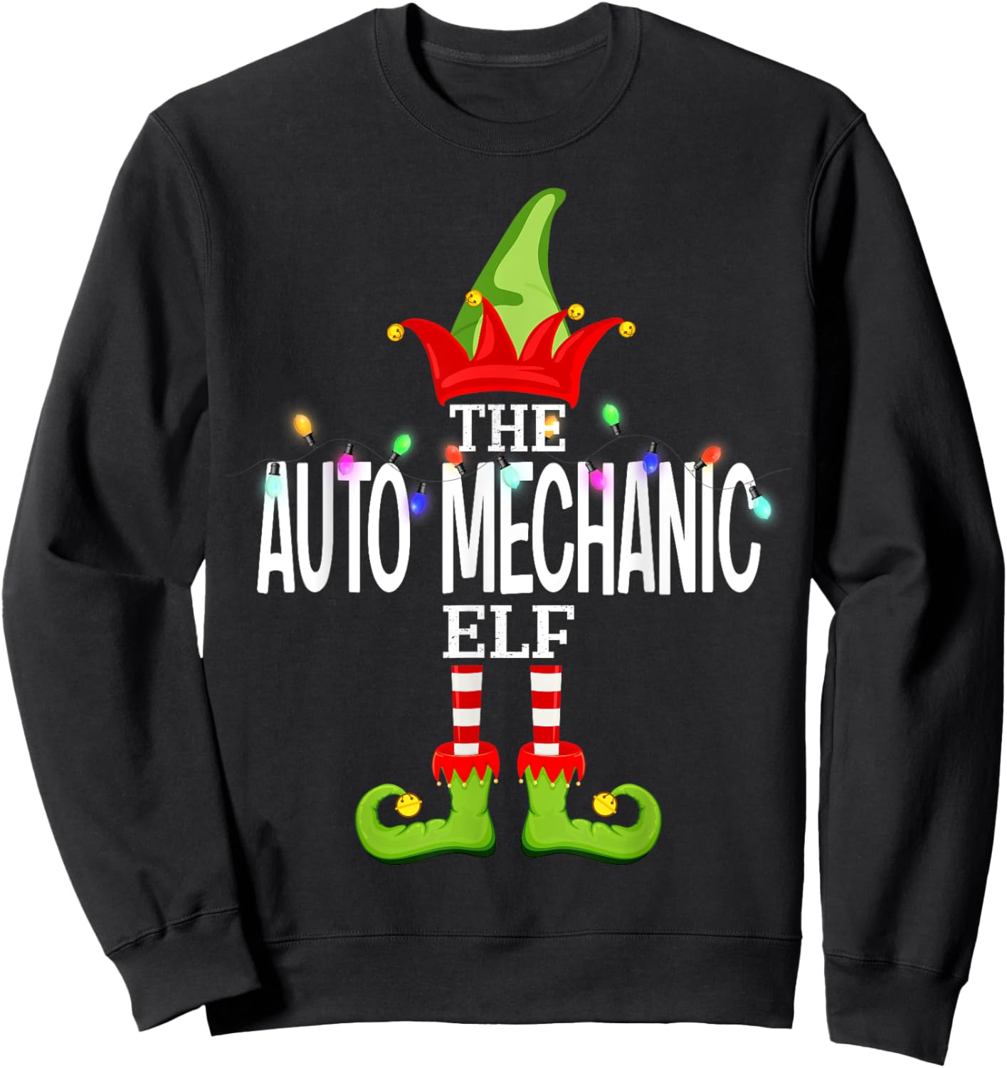 The Auto Mechanic Elf Christmas Matching Pajamas Sweatshirt - Sweatshirt | Black