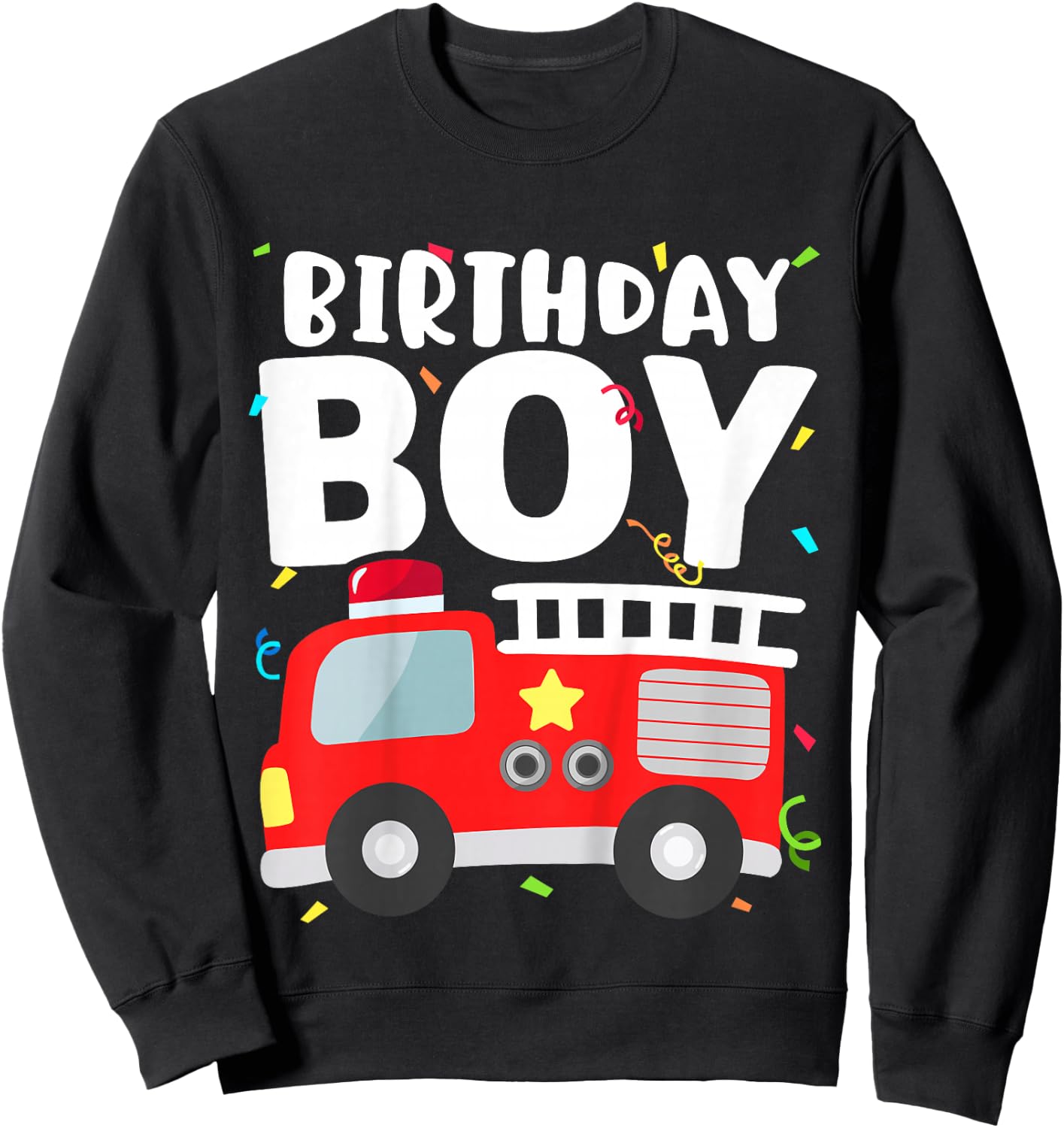 Kids Birthday Boy Fire Truck Party Firefighter Theme Toddler Sweatshirt - Sweatshirt | Black