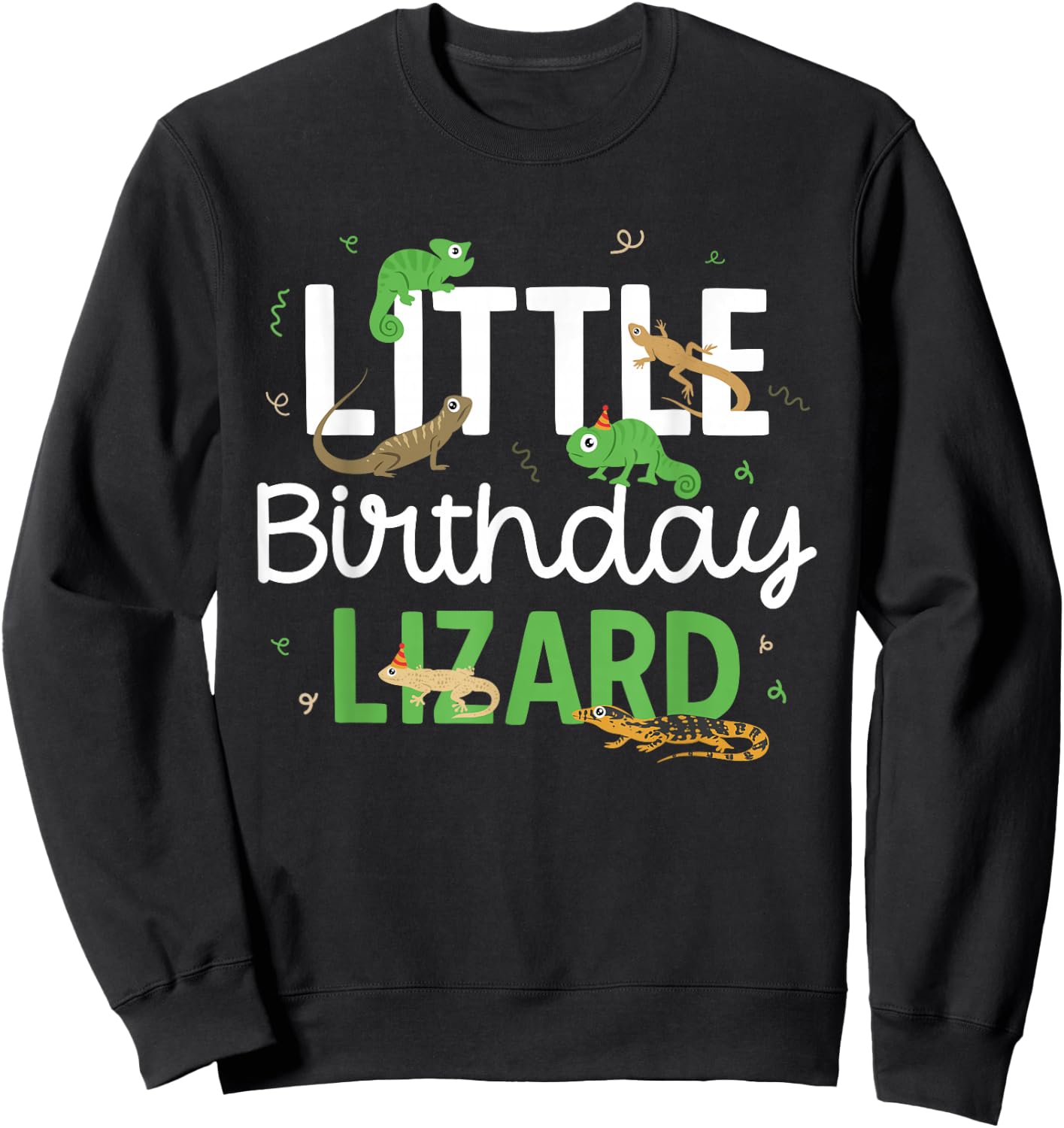Kids Reptile Little Birthday Lizard Themed Birthday Sweatshirt - Sweatshirt | Black