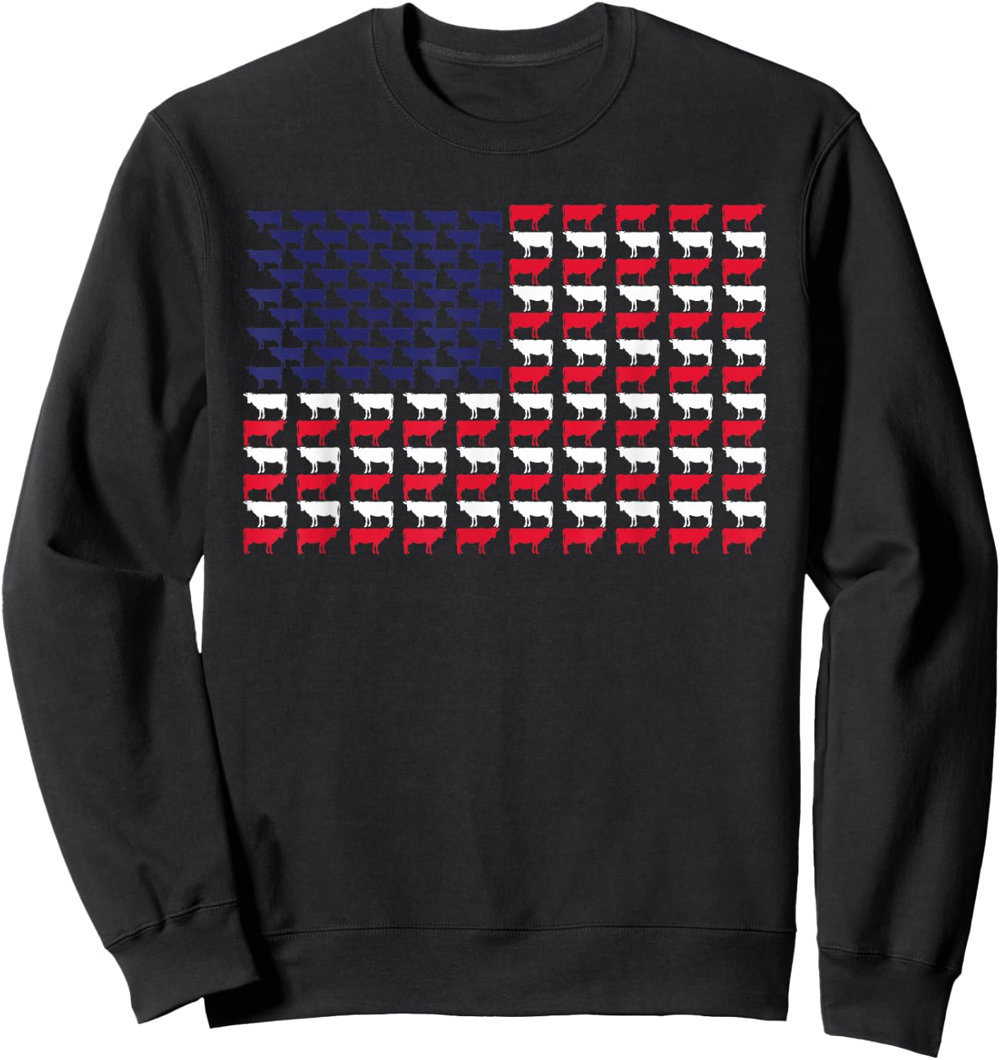 Cow American Flag 4th of July Patriotic Sweatshirt - Sweatshirt | Black