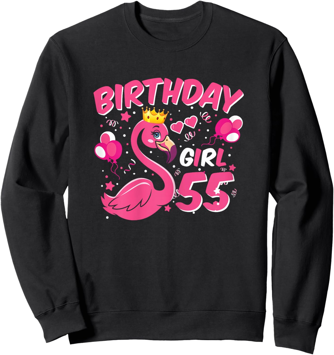 55th Birthday Gift Flamingo Fan 55 Year Old Women 55th Bday Sweatshirt - Sweatshirt | Black