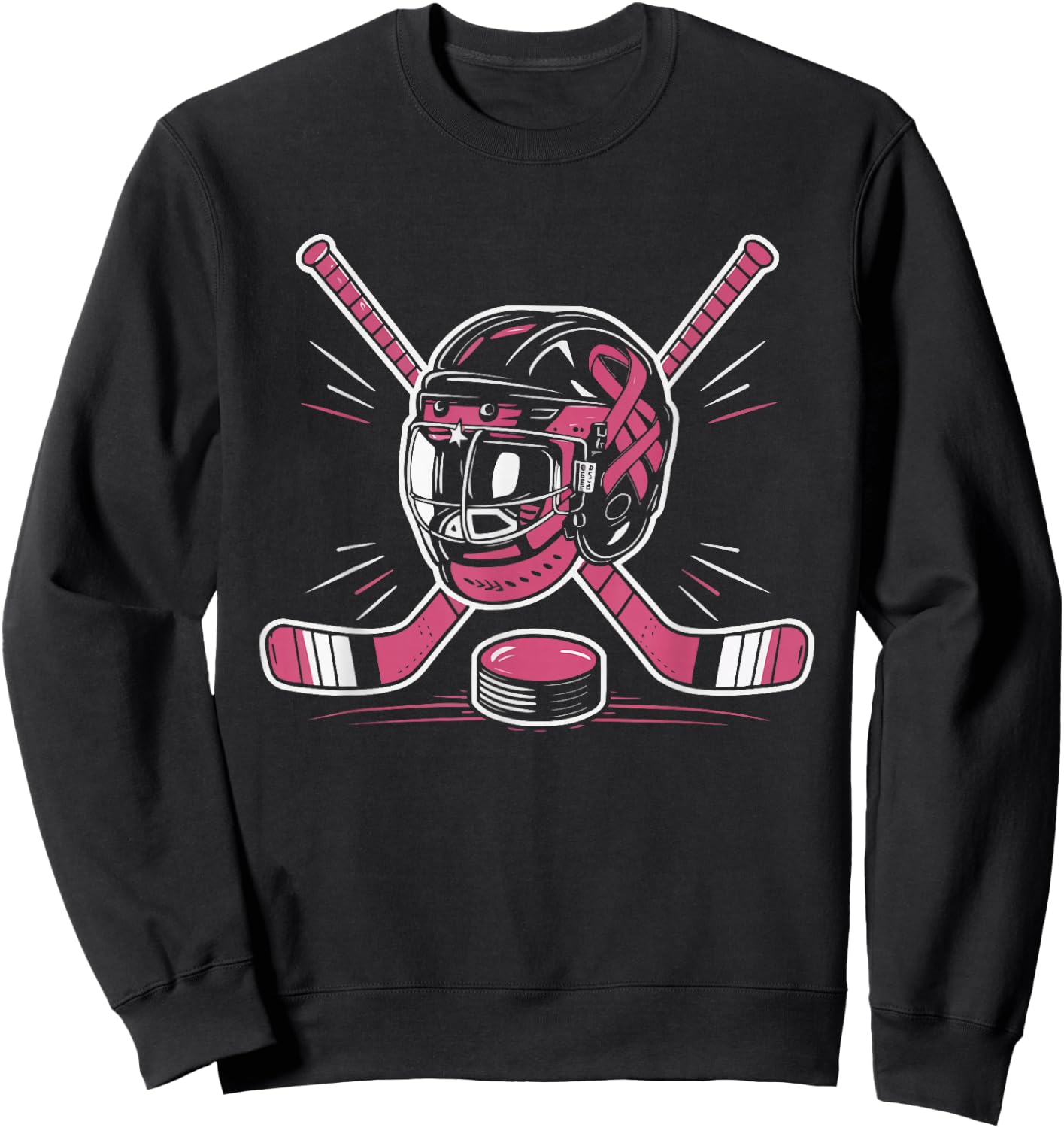 Ice Hockey Breast Cancer Awareness Month Pink Ribbon Sweatshirt - Sweatshirt | Black