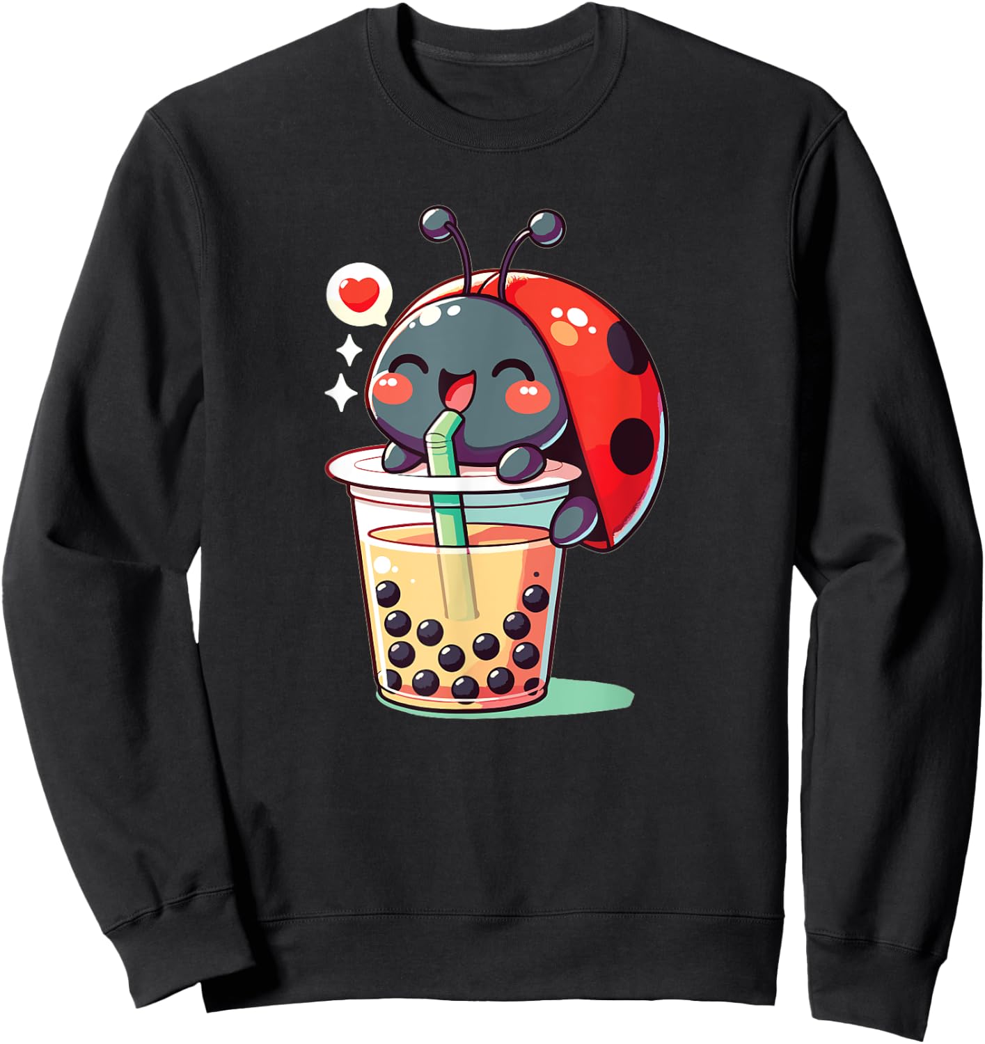 Kawaii Ladybug Bubble Tea Boba Ladybug Sweatshirt - Sweatshirt | Black