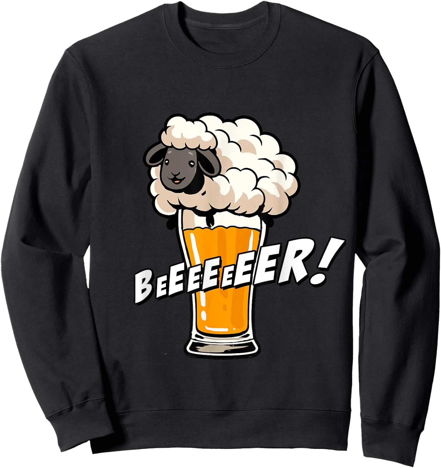 Funny Word Game Illustration Beeeer Sheep And Beer , Black, S Sweatshirt - Sweatshirt | Black