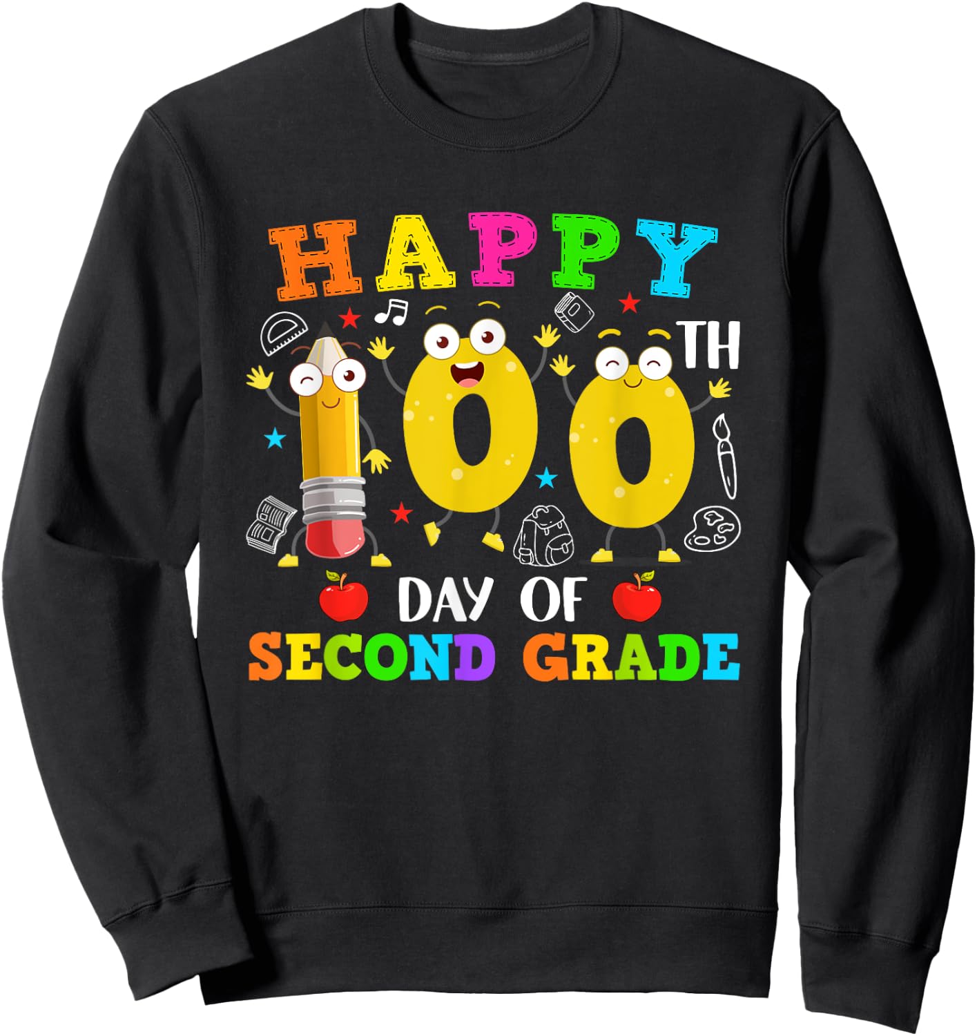 Funny Pencil 100 Days Of Second Grade Students Teacher Kids Sweatshirt - Sweatshirt | Black