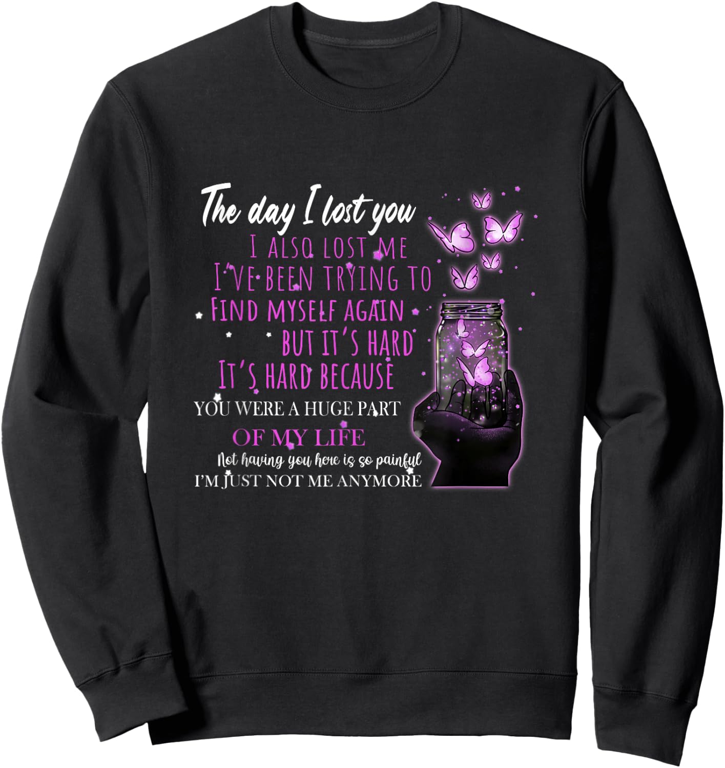The Day I Lost You Butterfly Heaven Memorial Remembrance Sweatshirt - Sweatshirt | Black