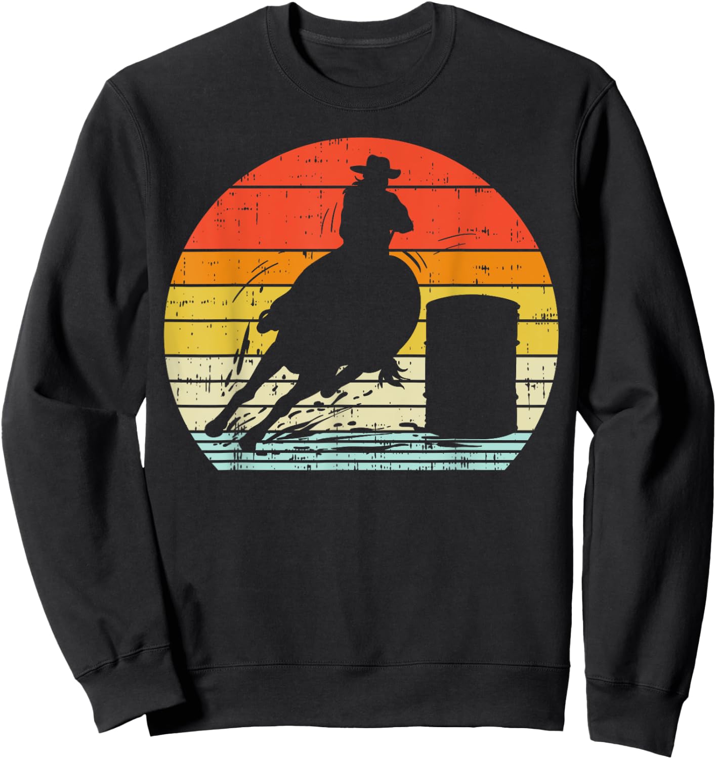 Barrel Racing Sunset Retro 80s Rodeo Horse Racer Rider Gift Sweatshirt - Sweatshirt | Black