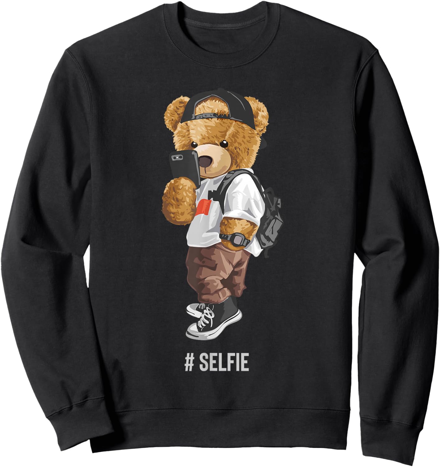 Cute teddy bear taking a selfie Sweatshirt - Sweatshirt | Black